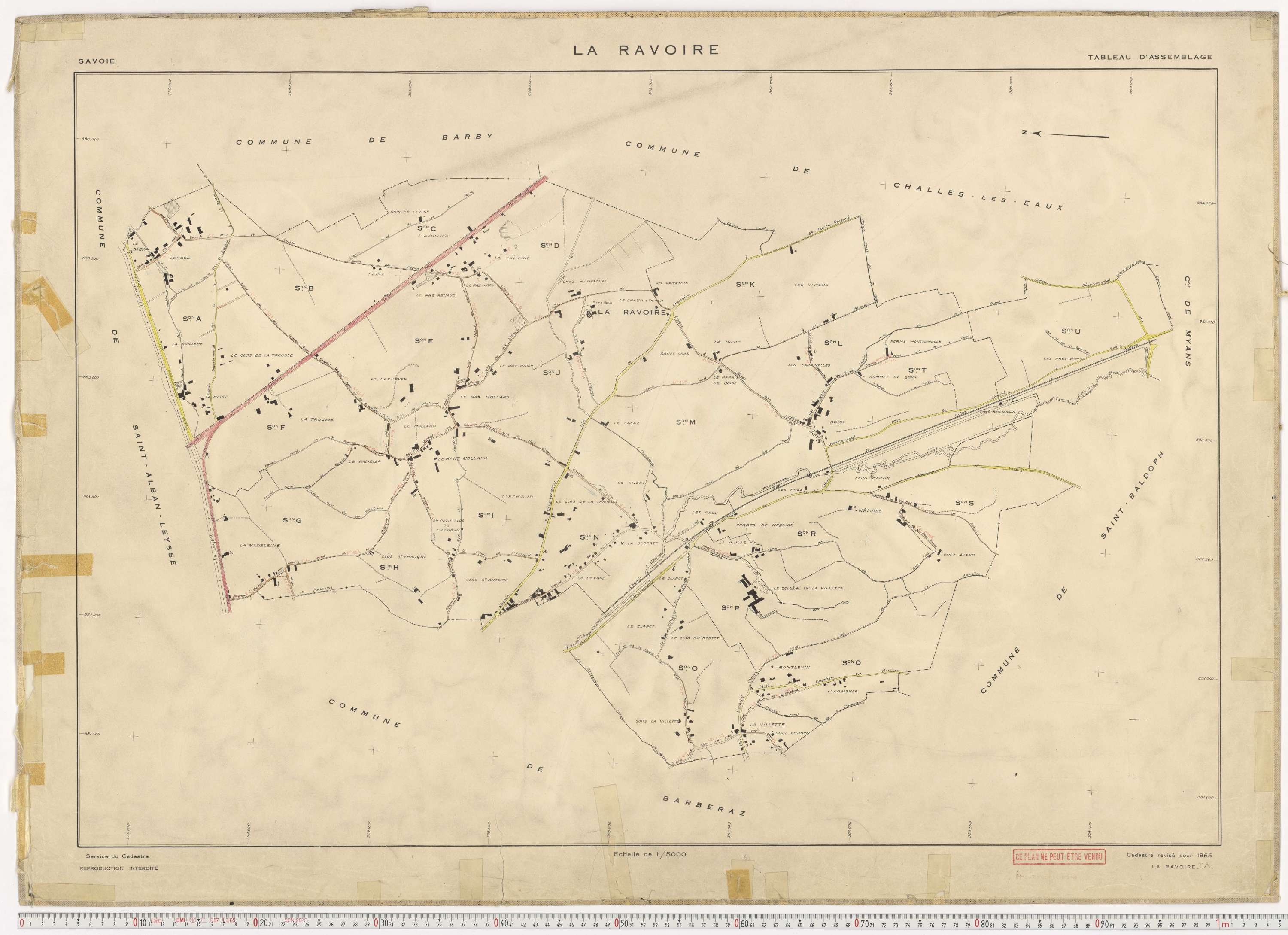 La Ravoire - Plans cadastraux du cadastre rénové en 1955 et mis à jour en 1988.