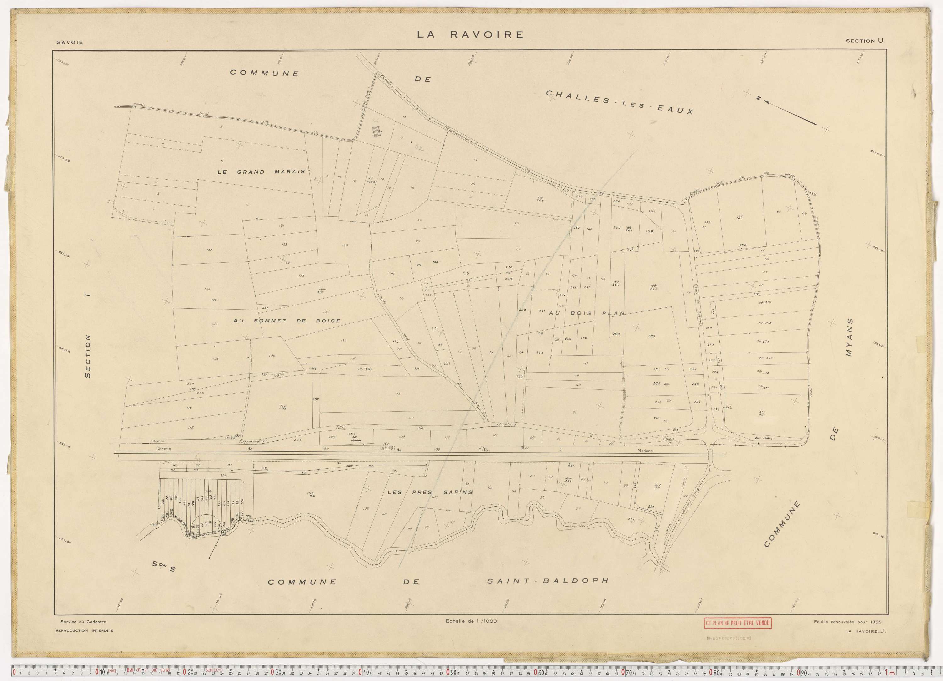 La Ravoire - Plans cadastraux du cadastre rénové en 1955 et mis à jour en 1988.