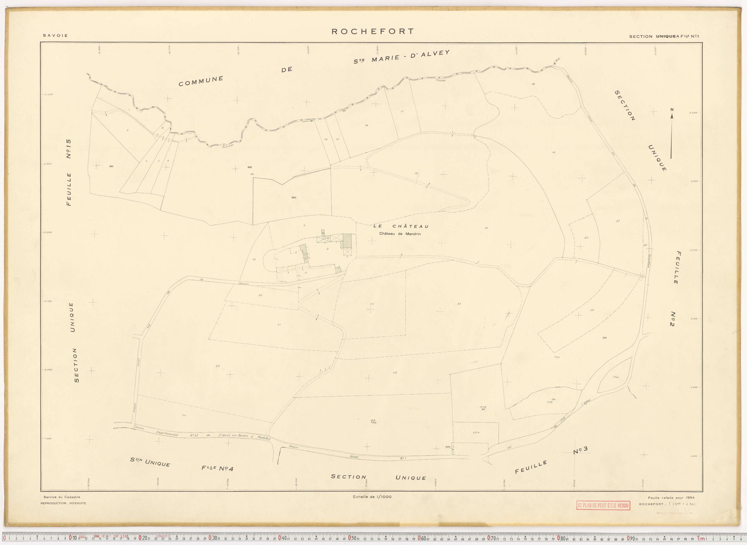Rochefort - Plans cadastraux du cadastre rénové en 1954 et mis à jour en 1988.