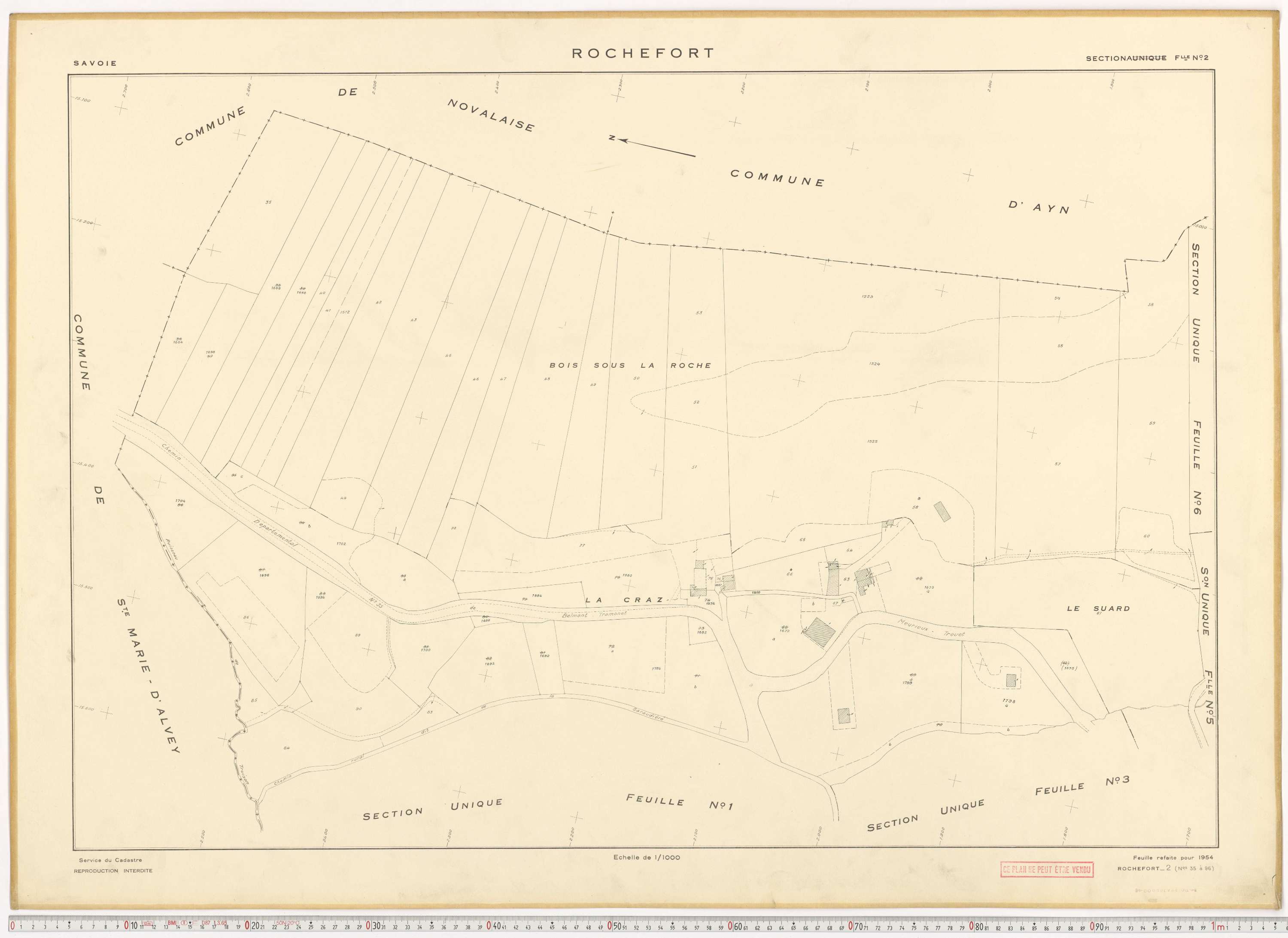 Rochefort - Plans cadastraux du cadastre rénové en 1954 et mis à jour en 1988.