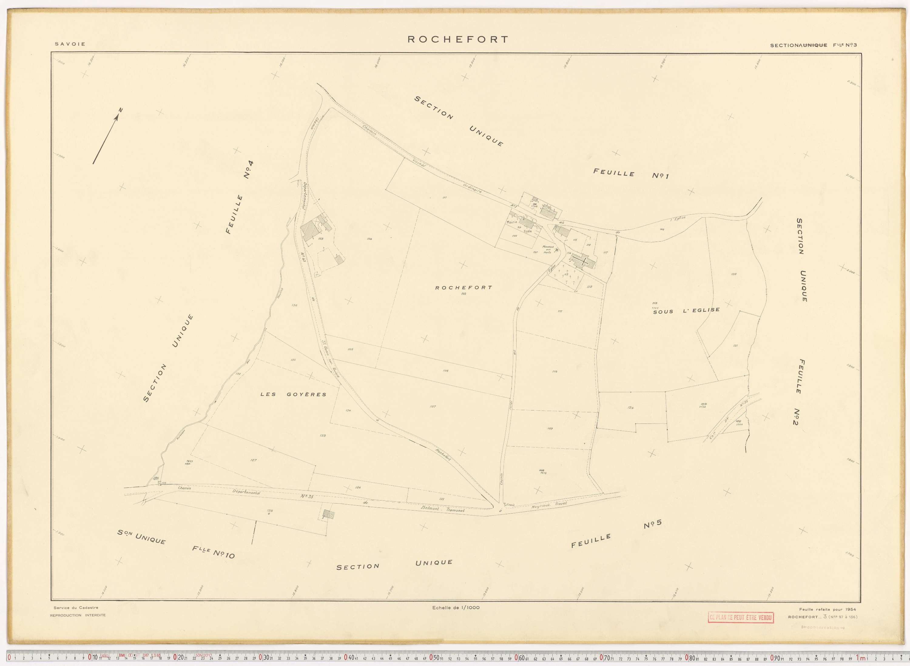 Rochefort - Plans cadastraux du cadastre rénové en 1954 et mis à jour en 1988.