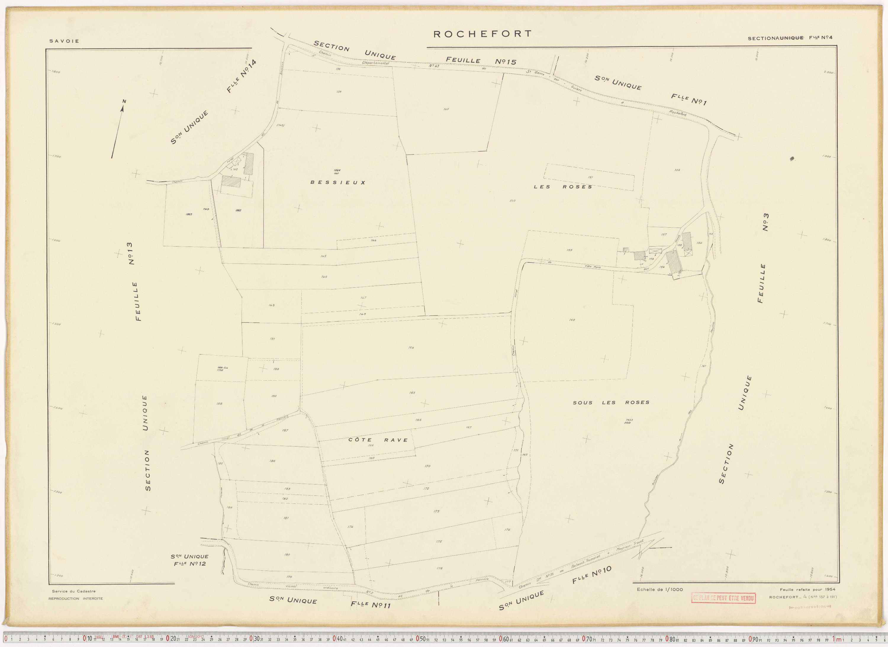Rochefort - Plans cadastraux du cadastre rénové en 1954 et mis à jour en 1988.