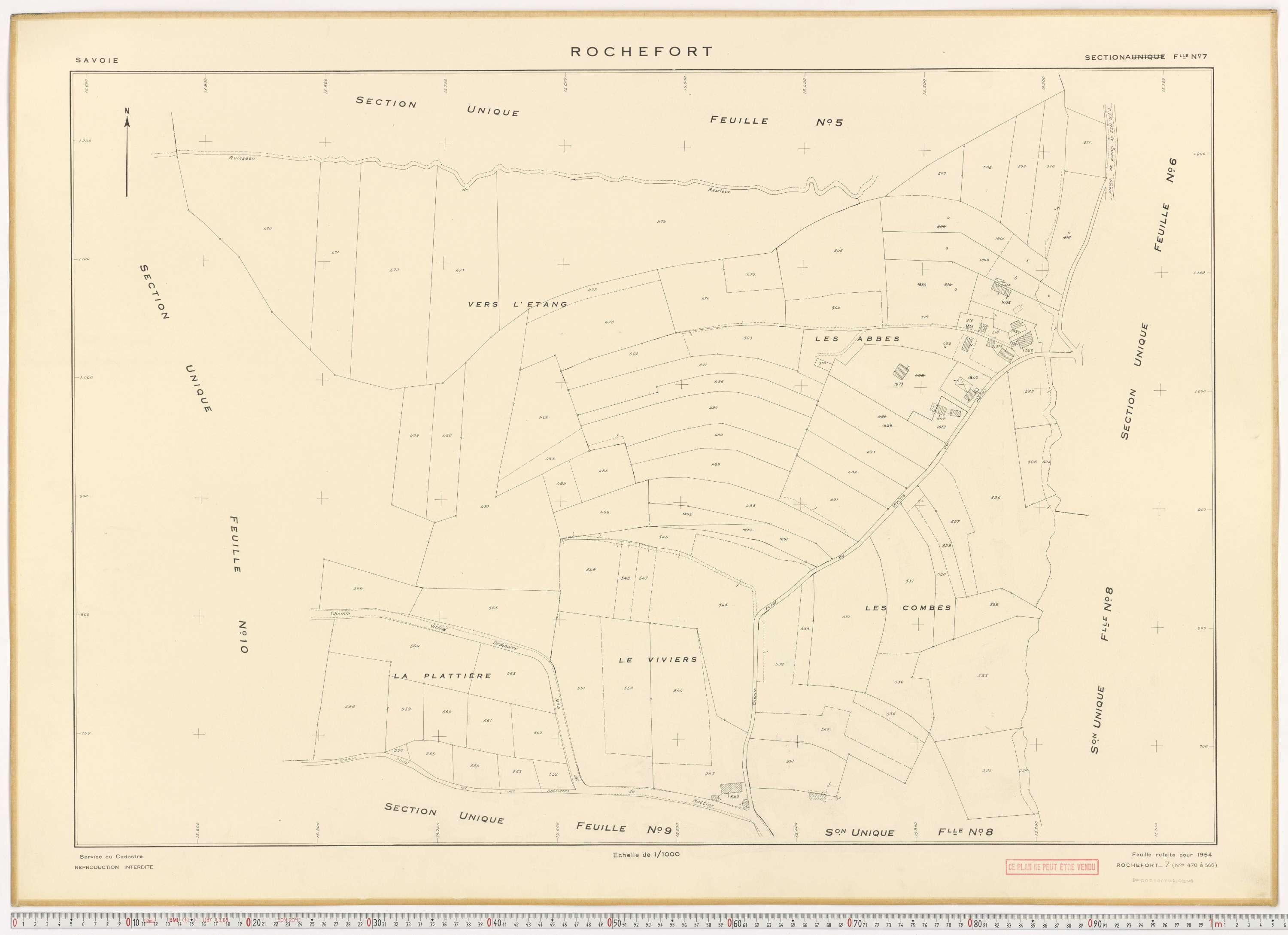 Rochefort - Plans cadastraux du cadastre rénové en 1954 et mis à jour en 1988.