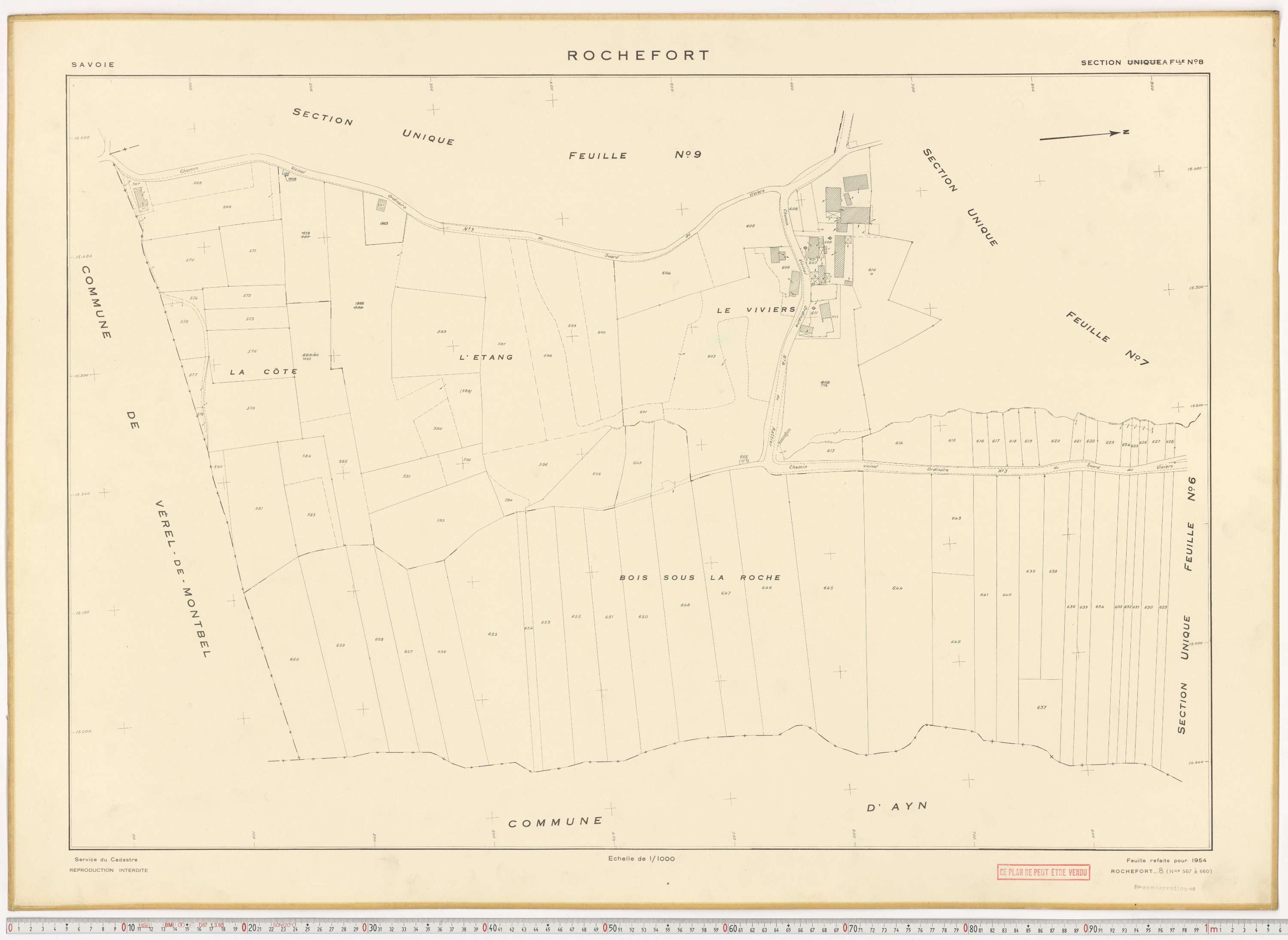 Rochefort - Plans cadastraux du cadastre rénové en 1954 et mis à jour en 1988.
