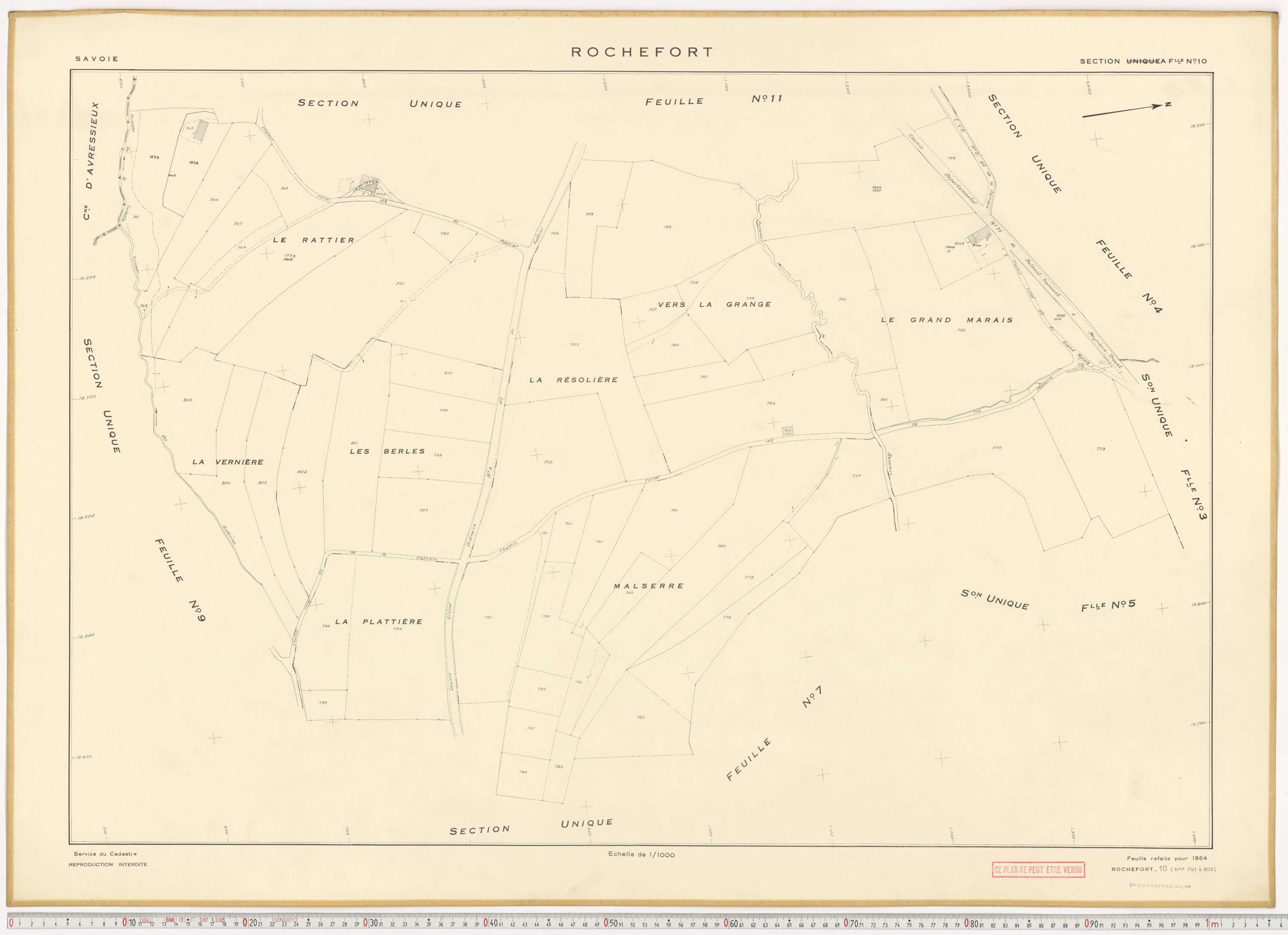 Rochefort - Plans cadastraux du cadastre rénové en 1954 et mis à jour en 1988.