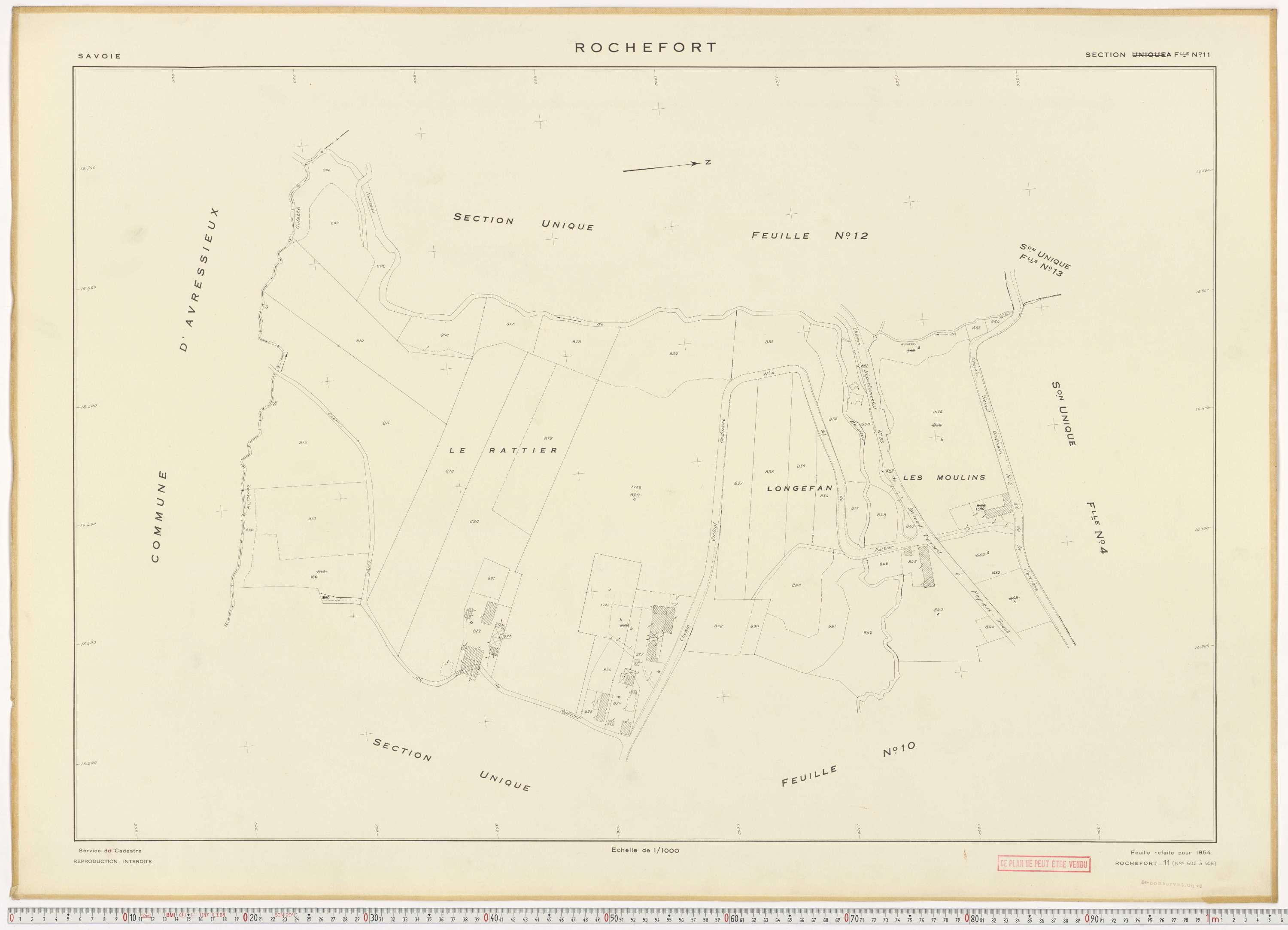 Rochefort - Plans cadastraux du cadastre rénové en 1954 et mis à jour en 1988.