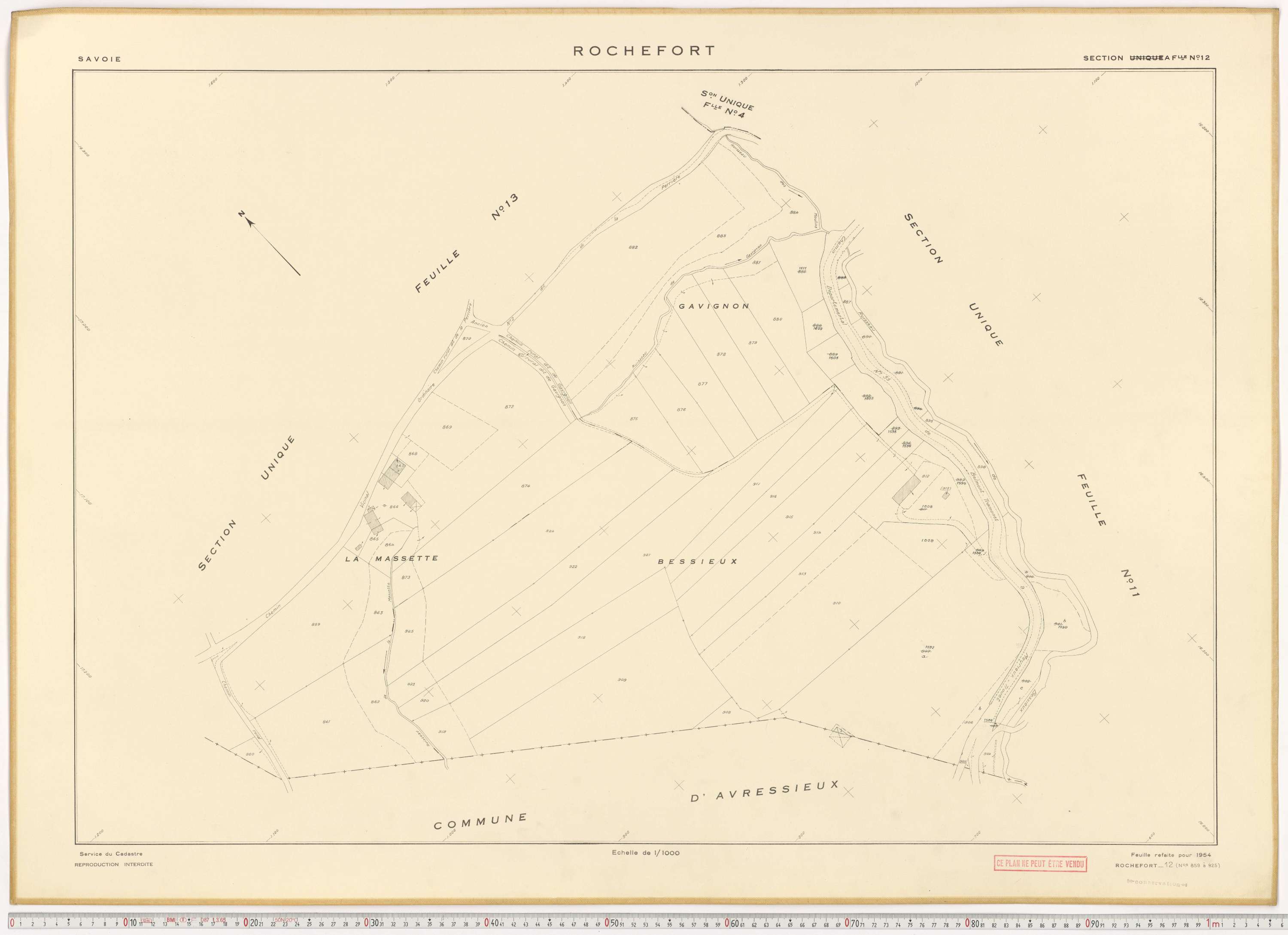 Rochefort - Plans cadastraux du cadastre rénové en 1954 et mis à jour en 1988.