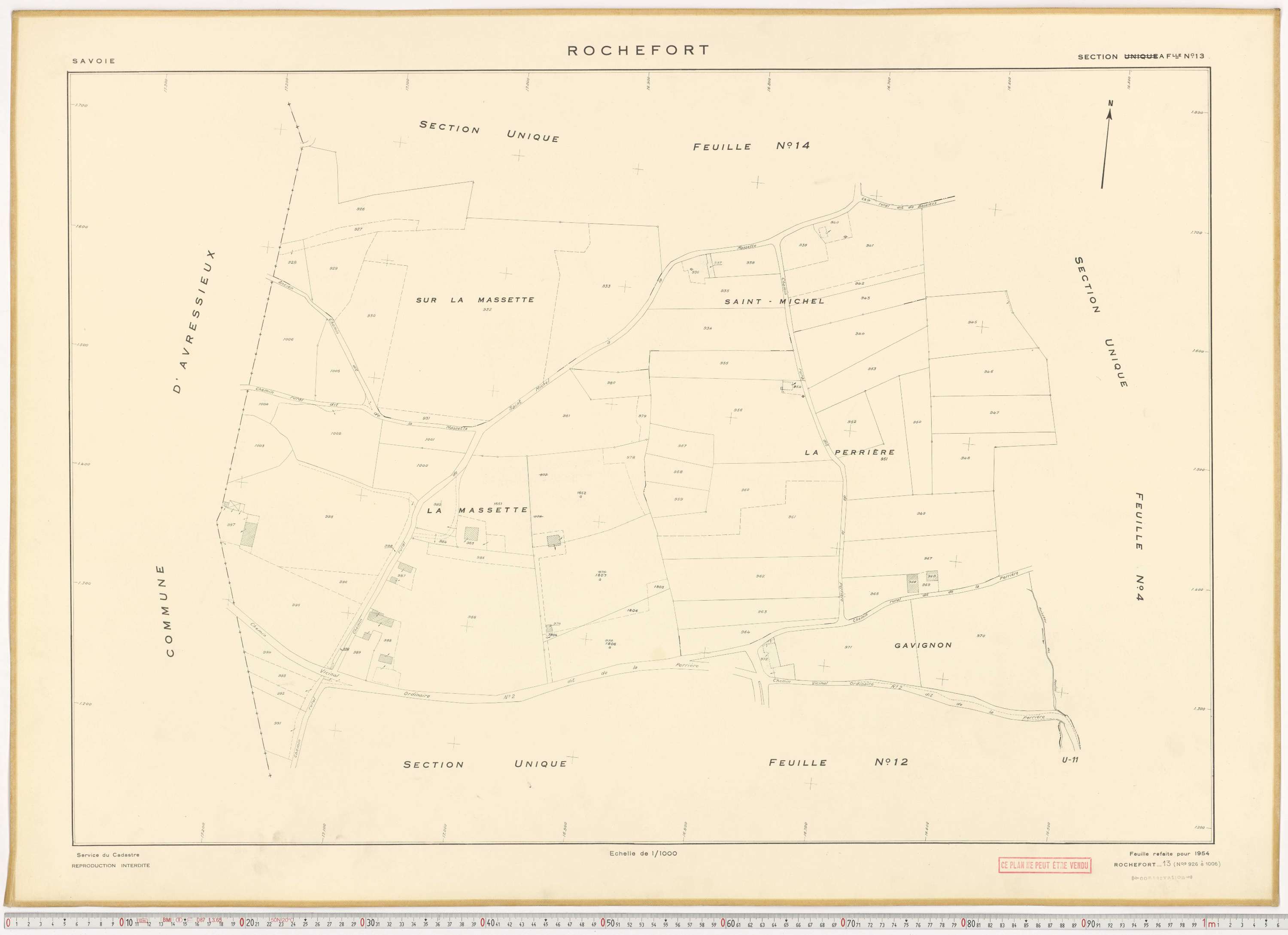 Rochefort - Plans cadastraux du cadastre rénové en 1954 et mis à jour en 1988.