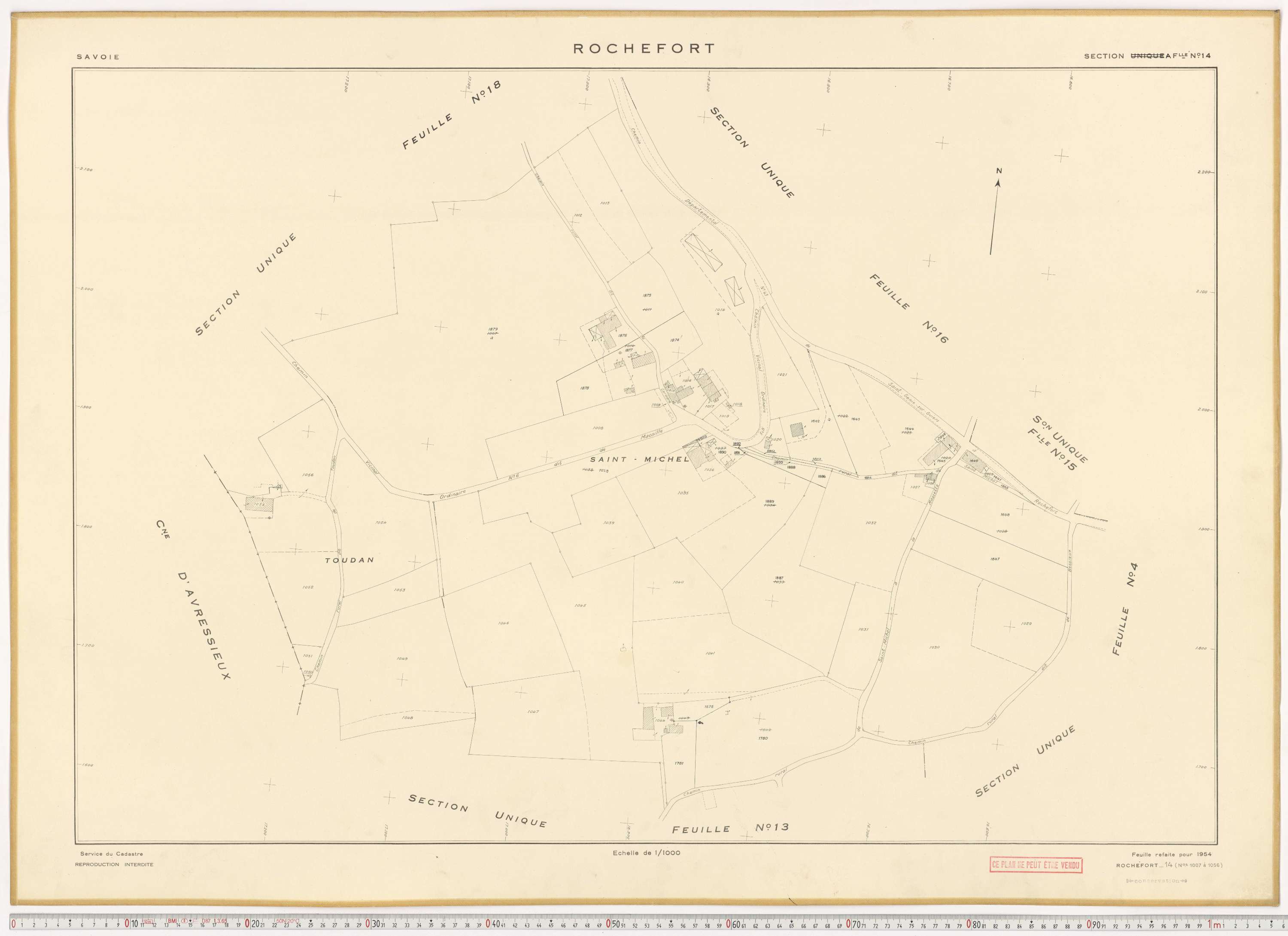 Rochefort - Plans cadastraux du cadastre rénové en 1954 et mis à jour en 1988.