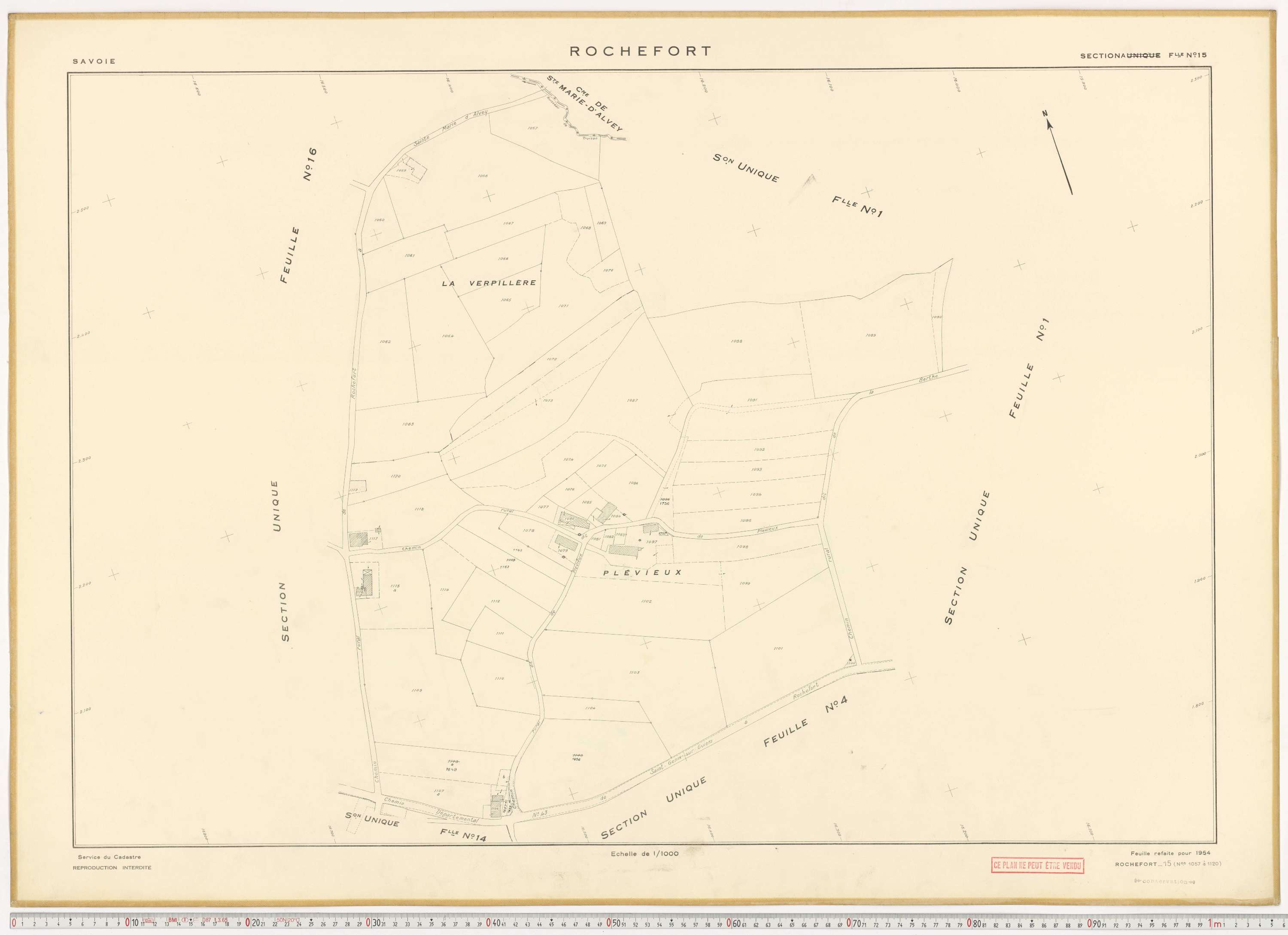 Rochefort - Plans cadastraux du cadastre rénové en 1954 et mis à jour en 1988.