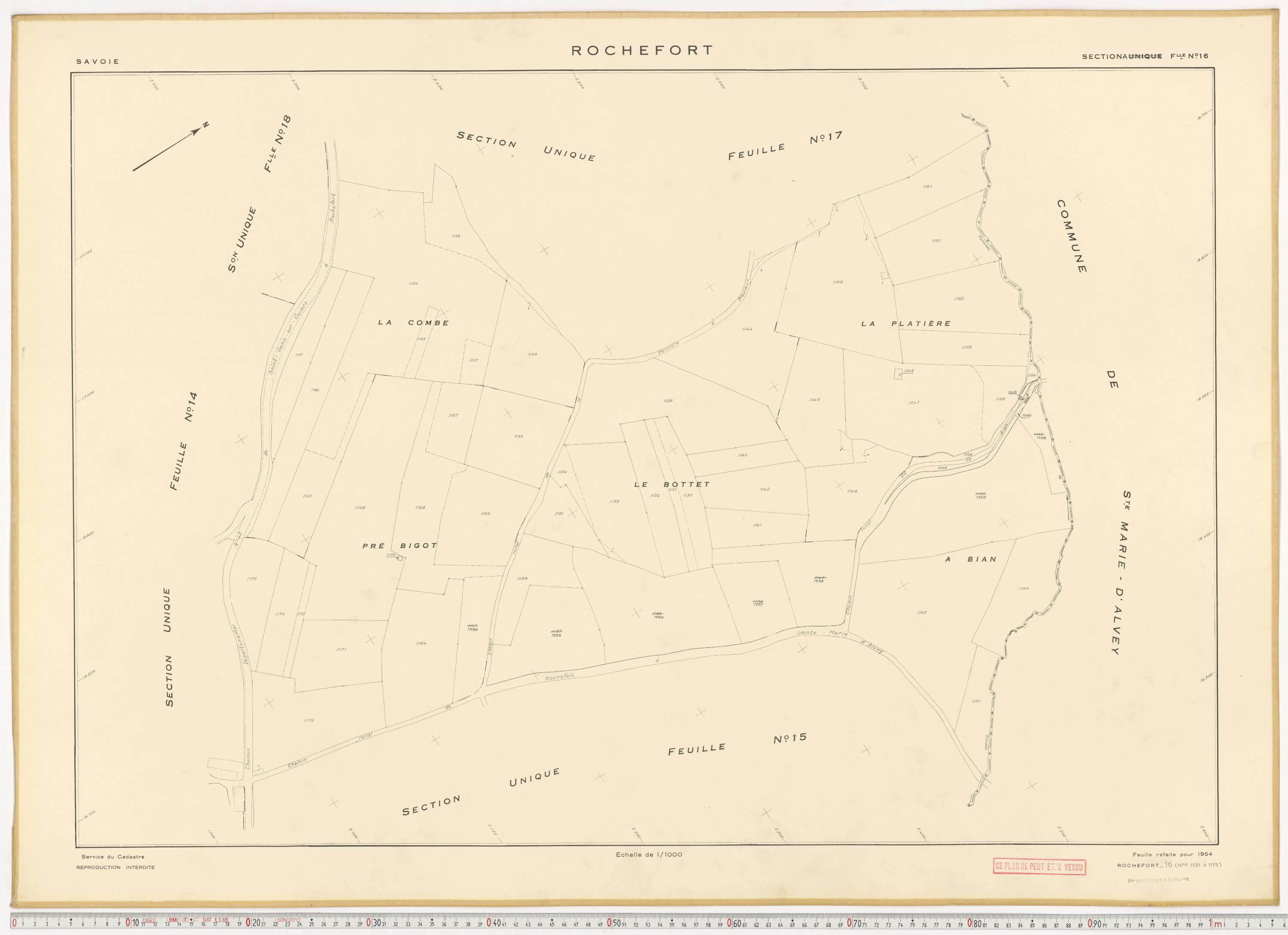 Rochefort - Plans cadastraux du cadastre rénové en 1954 et mis à jour en 1988.