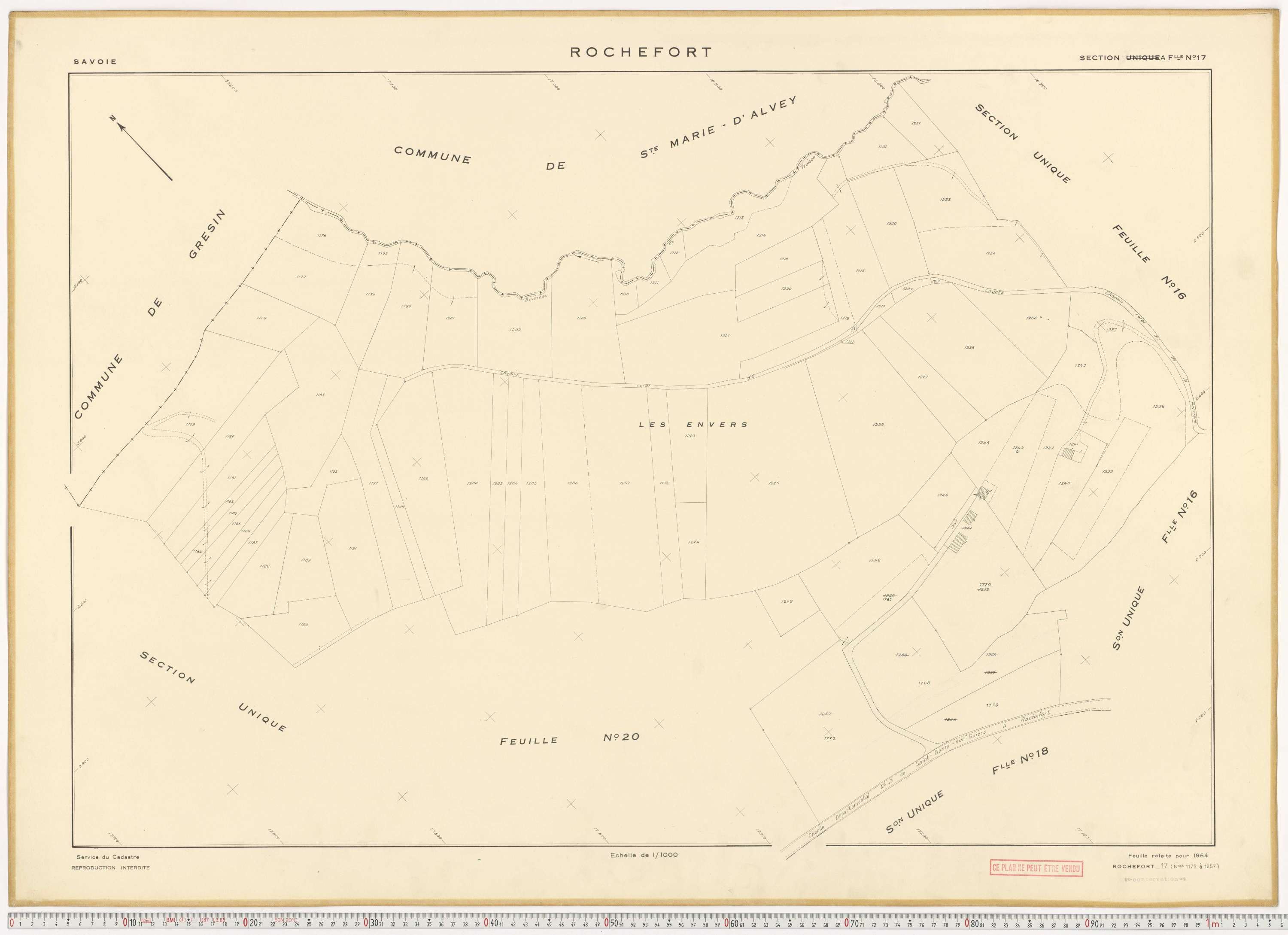 Rochefort - Plans cadastraux du cadastre rénové en 1954 et mis à jour en 1988.