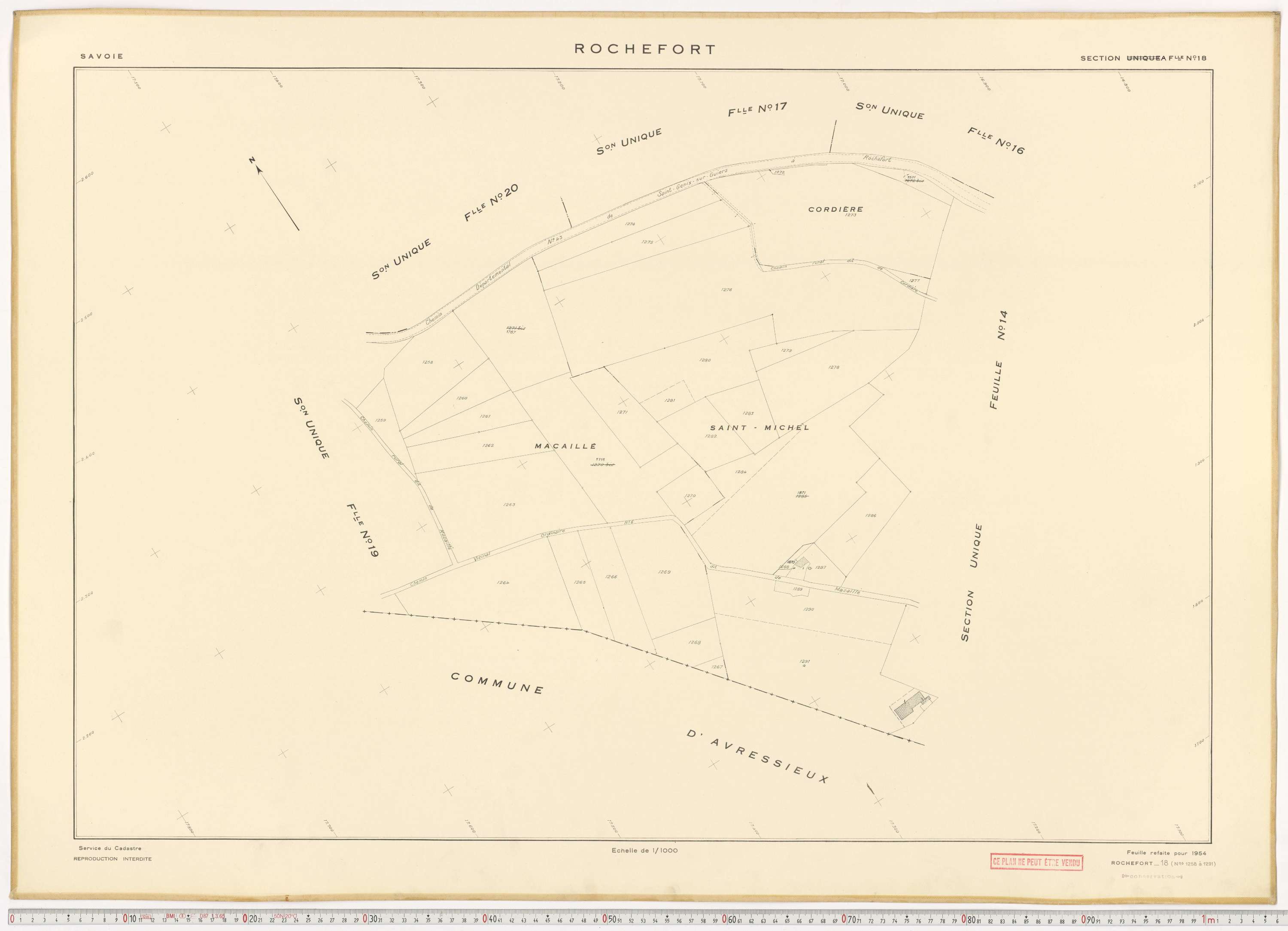 Rochefort - Plans cadastraux du cadastre rénové en 1954 et mis à jour en 1988.