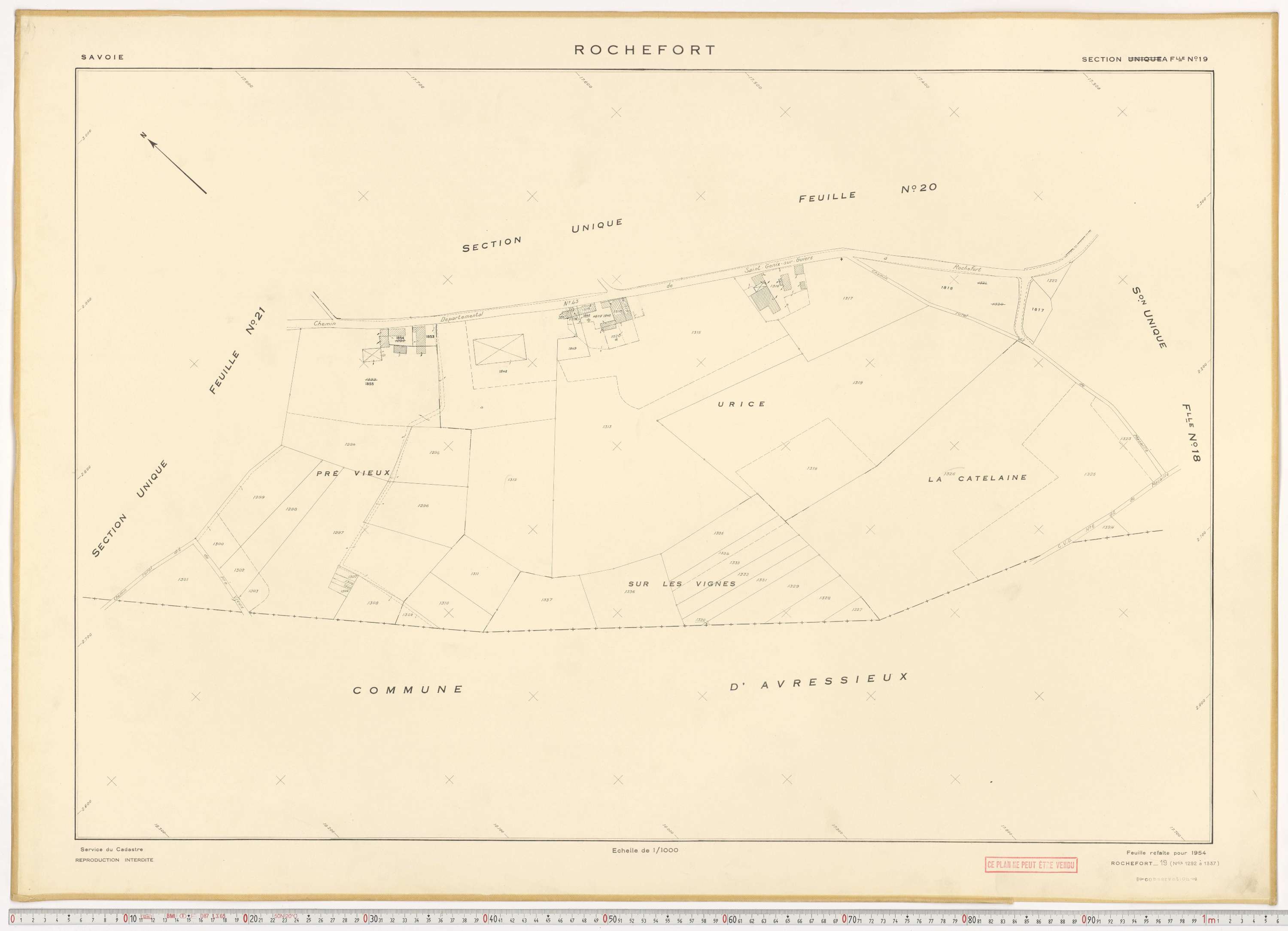 Rochefort - Plans cadastraux du cadastre rénové en 1954 et mis à jour en 1988.