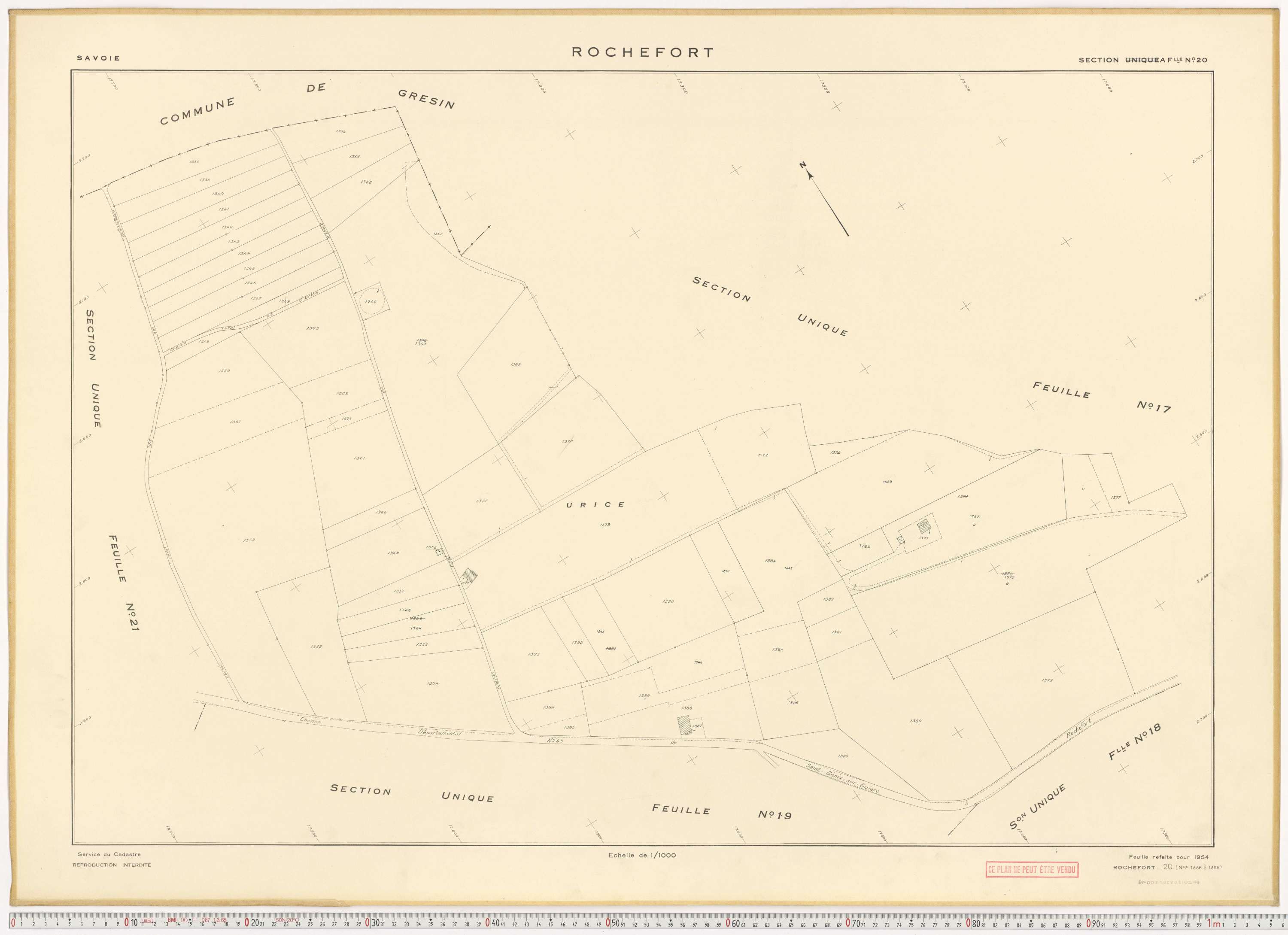Rochefort - Plans cadastraux du cadastre rénové en 1954 et mis à jour en 1988.