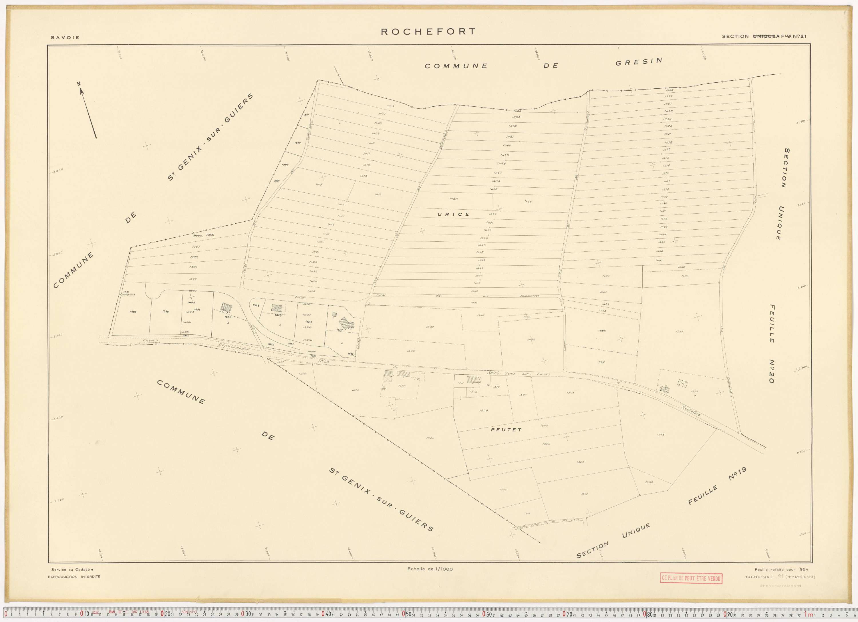 Rochefort - Plans cadastraux du cadastre rénové en 1954 et mis à jour en 1988.