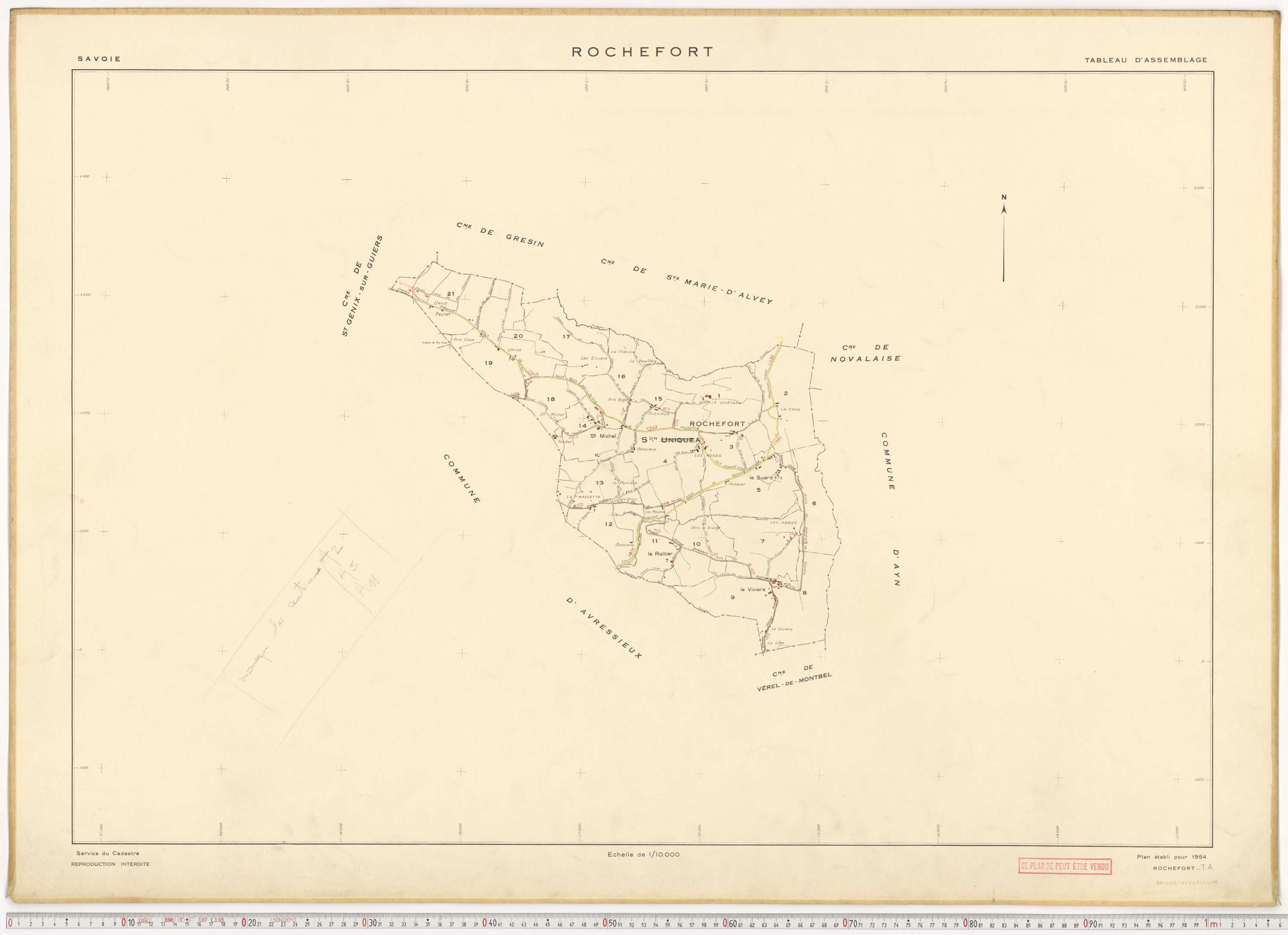 Rochefort - Plans cadastraux du cadastre rénové en 1954 et mis à jour en 1988.