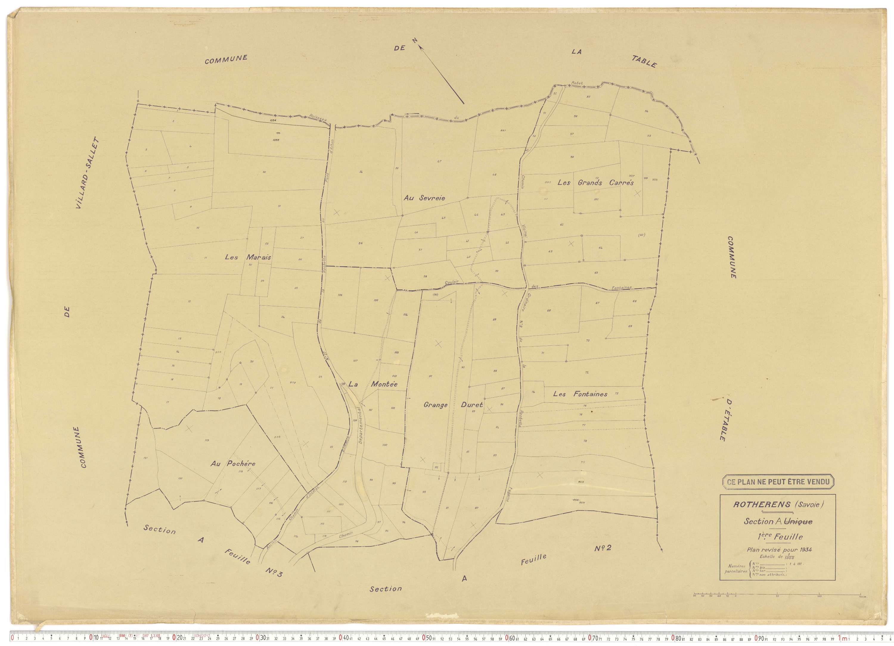 Rotherens - Plans cadastraux du cadastre rénové en 1934 et mis à jour en 1988.
