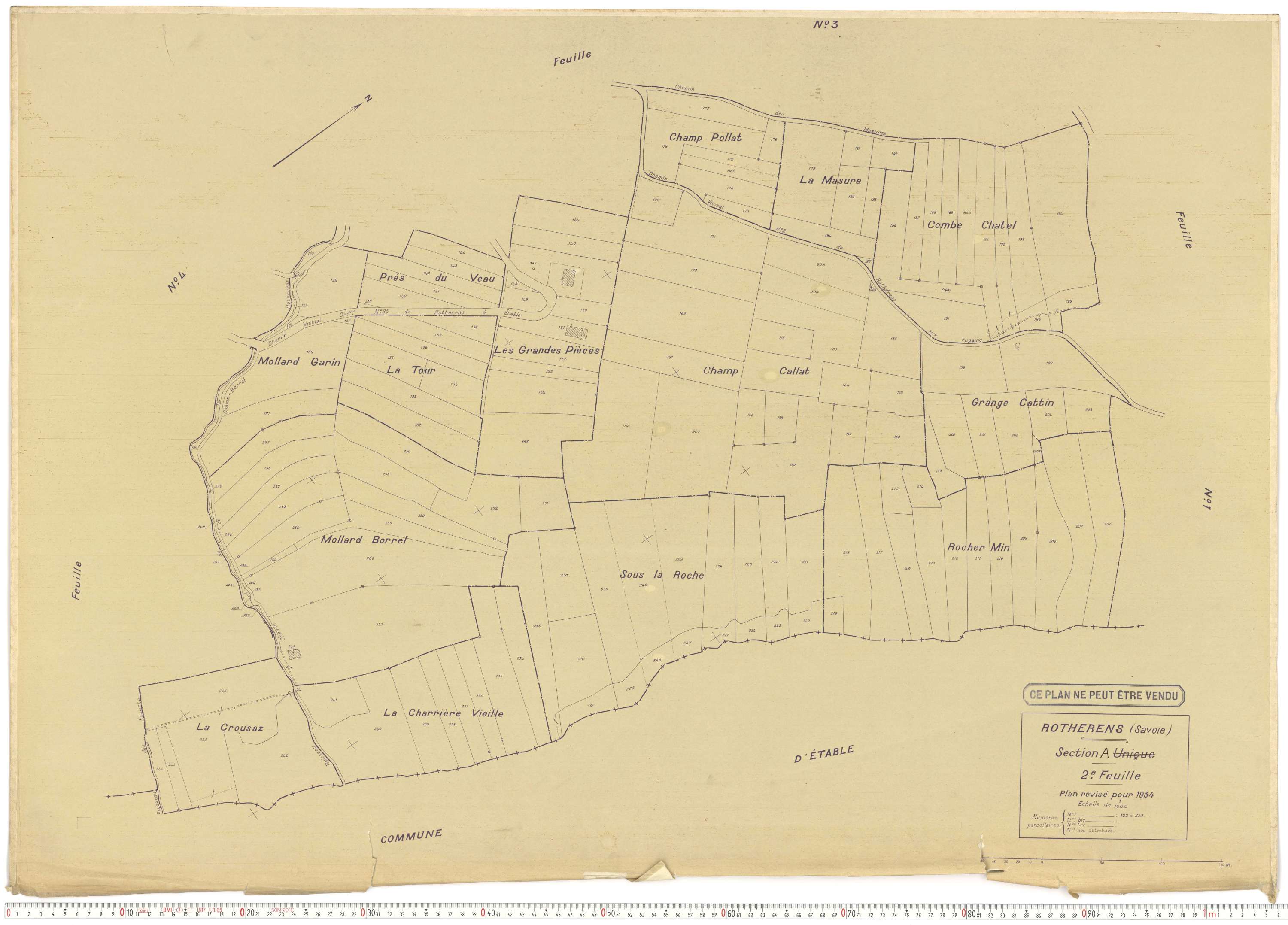 Rotherens - Plans cadastraux du cadastre rénové en 1934 et mis à jour en 1988.