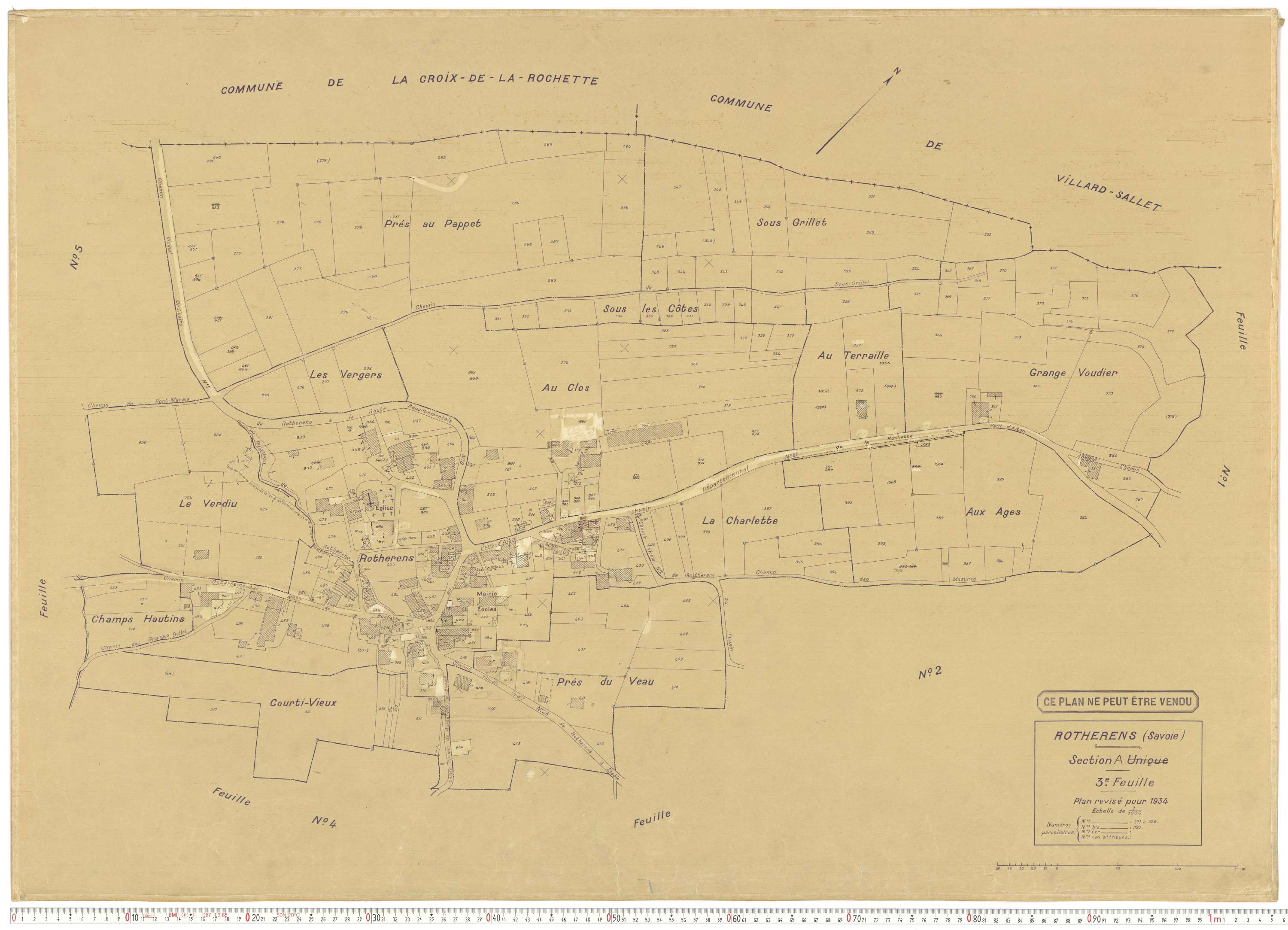 Rotherens - Plans cadastraux du cadastre rénové en 1934 et mis à jour en 1988.