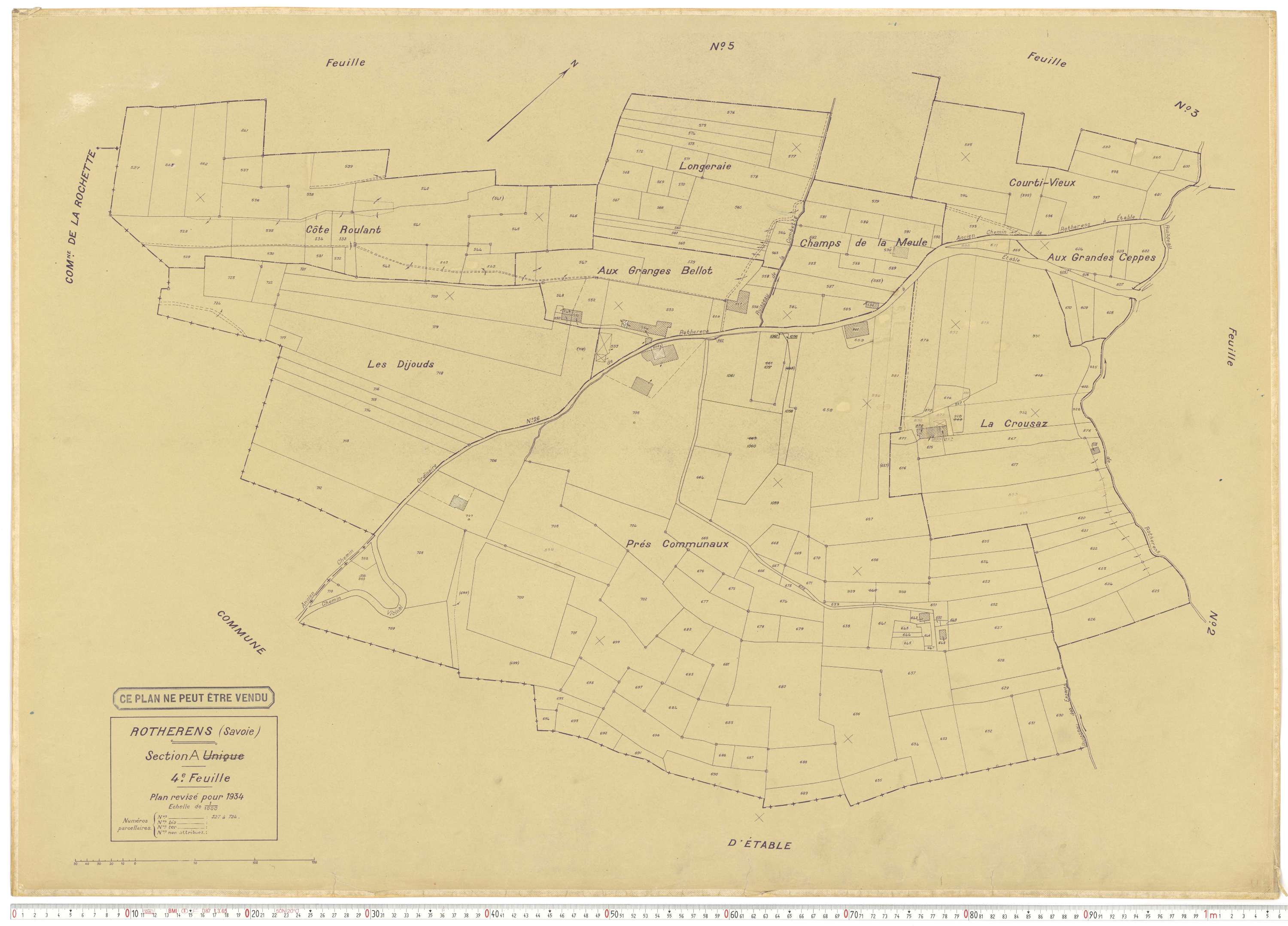 Rotherens - Plans cadastraux du cadastre rénové en 1934 et mis à jour en 1988.