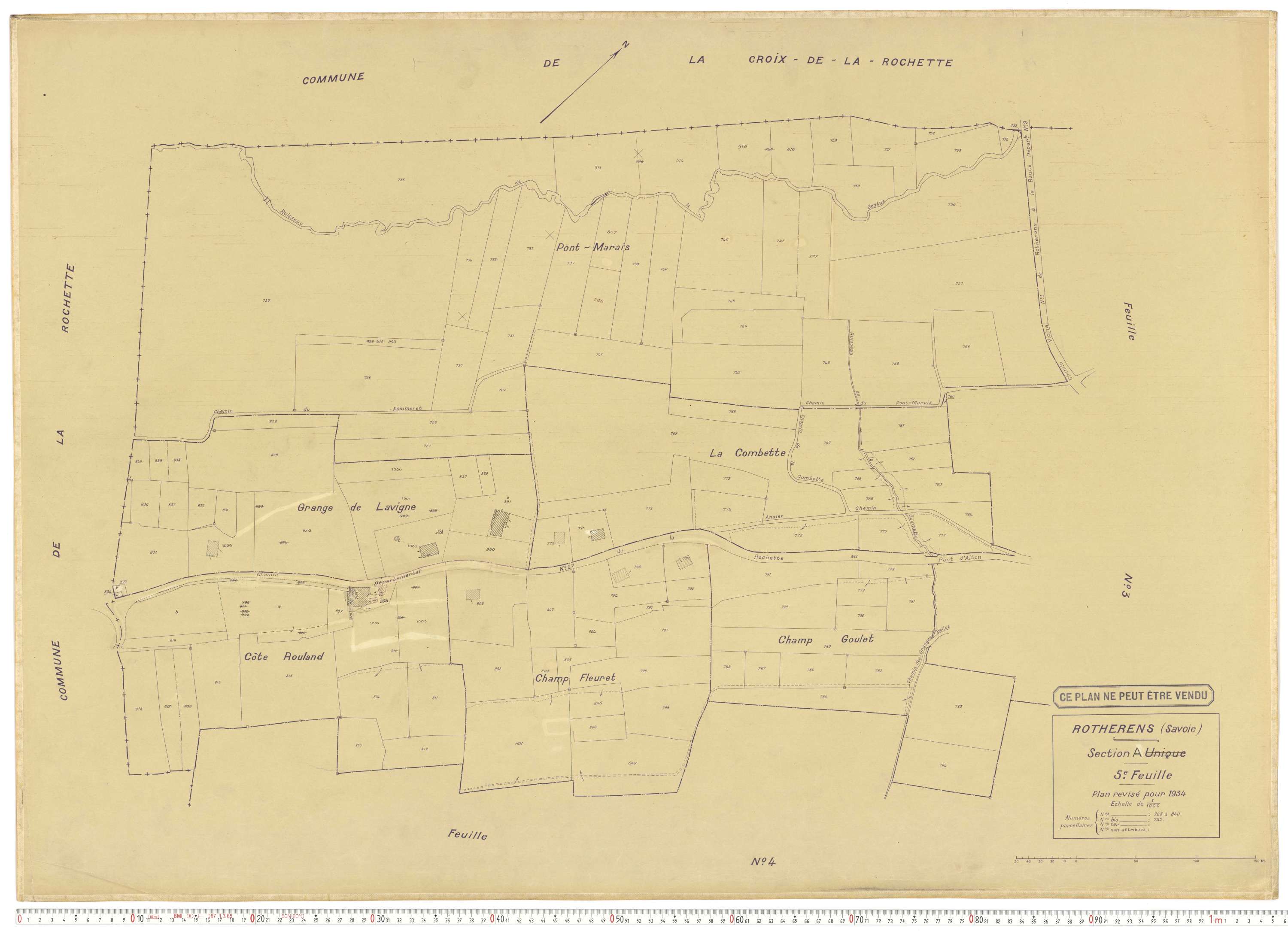 Rotherens - Plans cadastraux du cadastre rénové en 1934 et mis à jour en 1988.