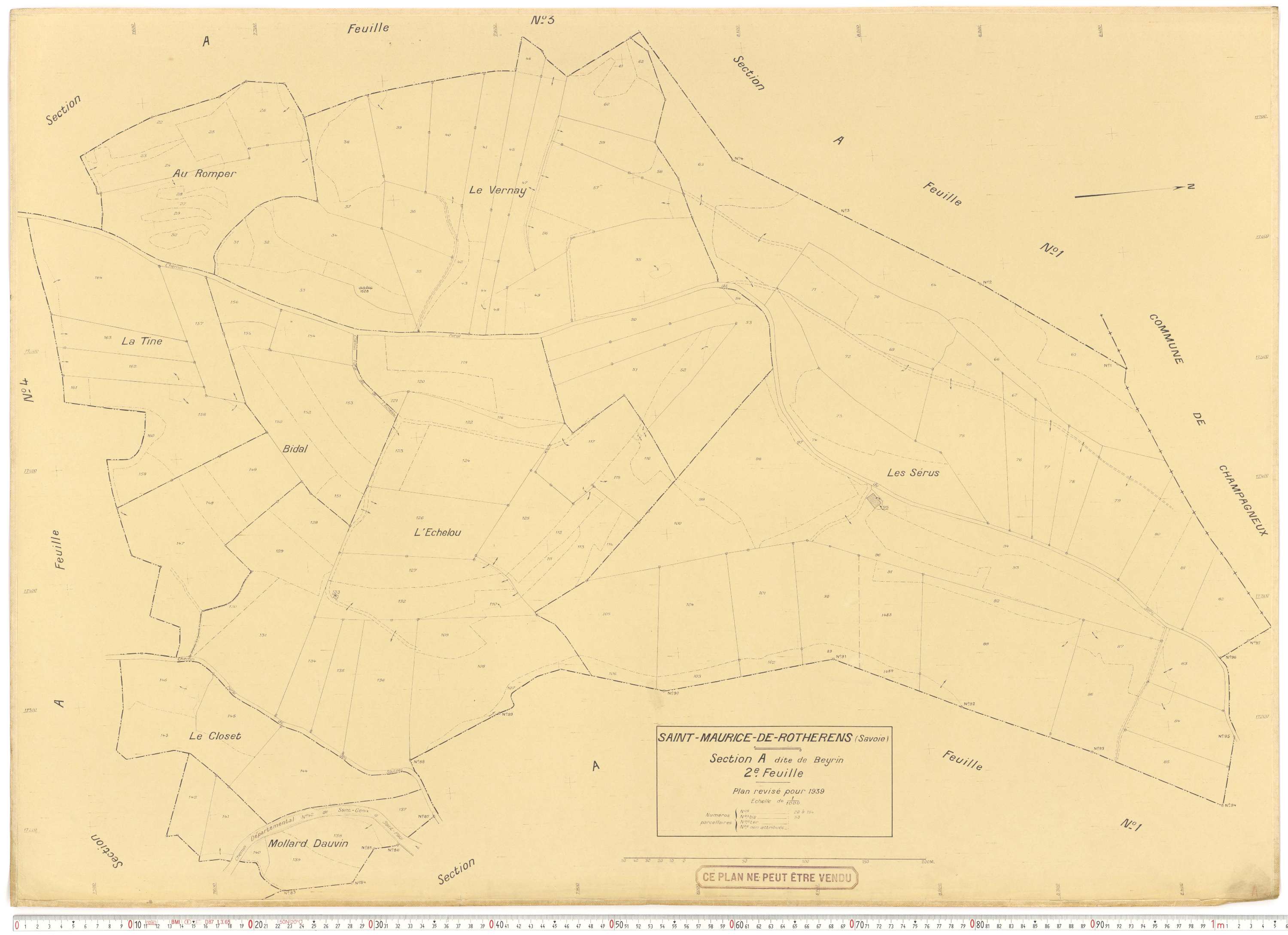 Rotherens - Plans cadastraux du cadastre rénové en 1939 et mis à jour en 1988.