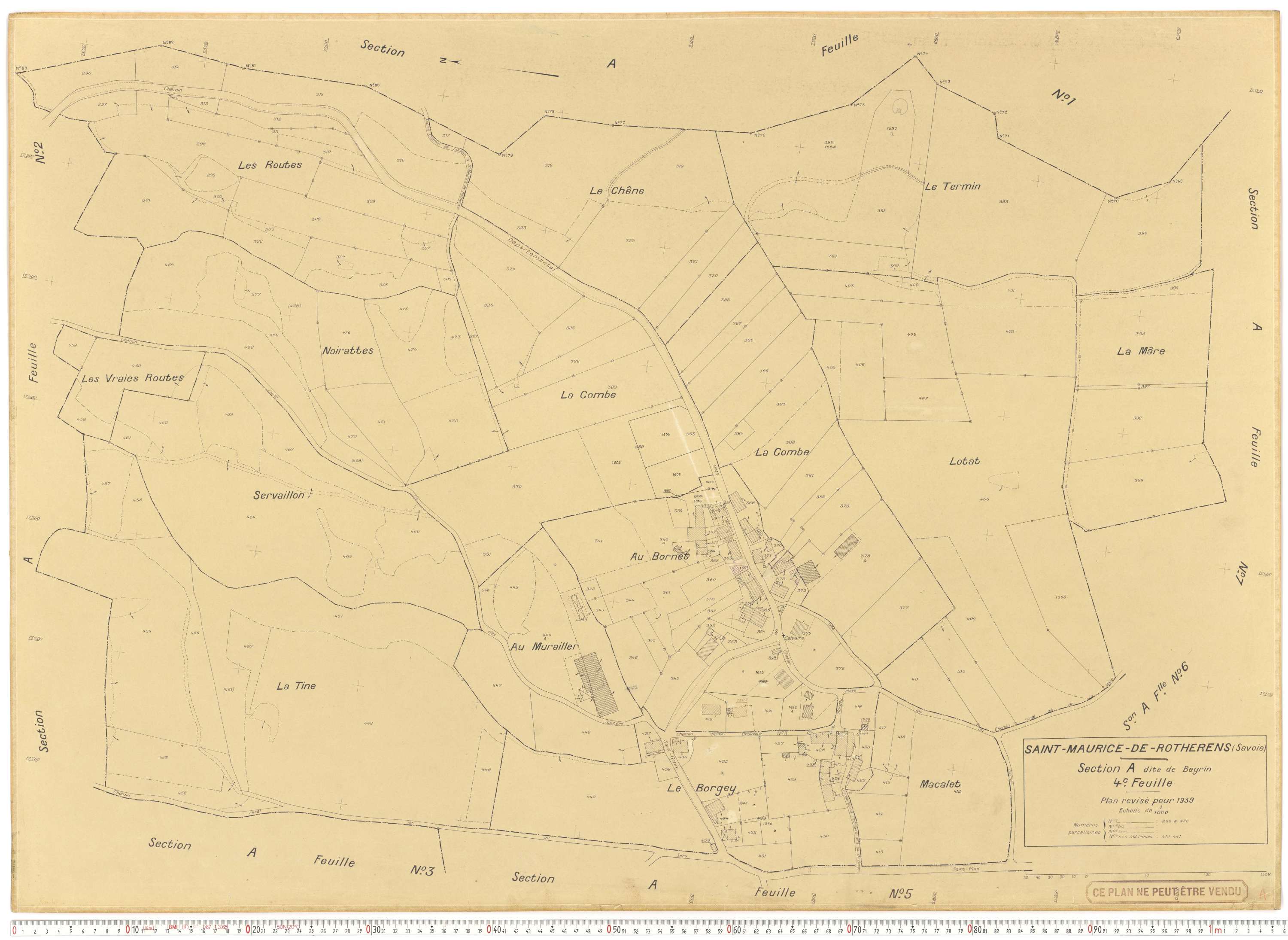 Rotherens - Plans cadastraux du cadastre rénové en 1939 et mis à jour en 1988.