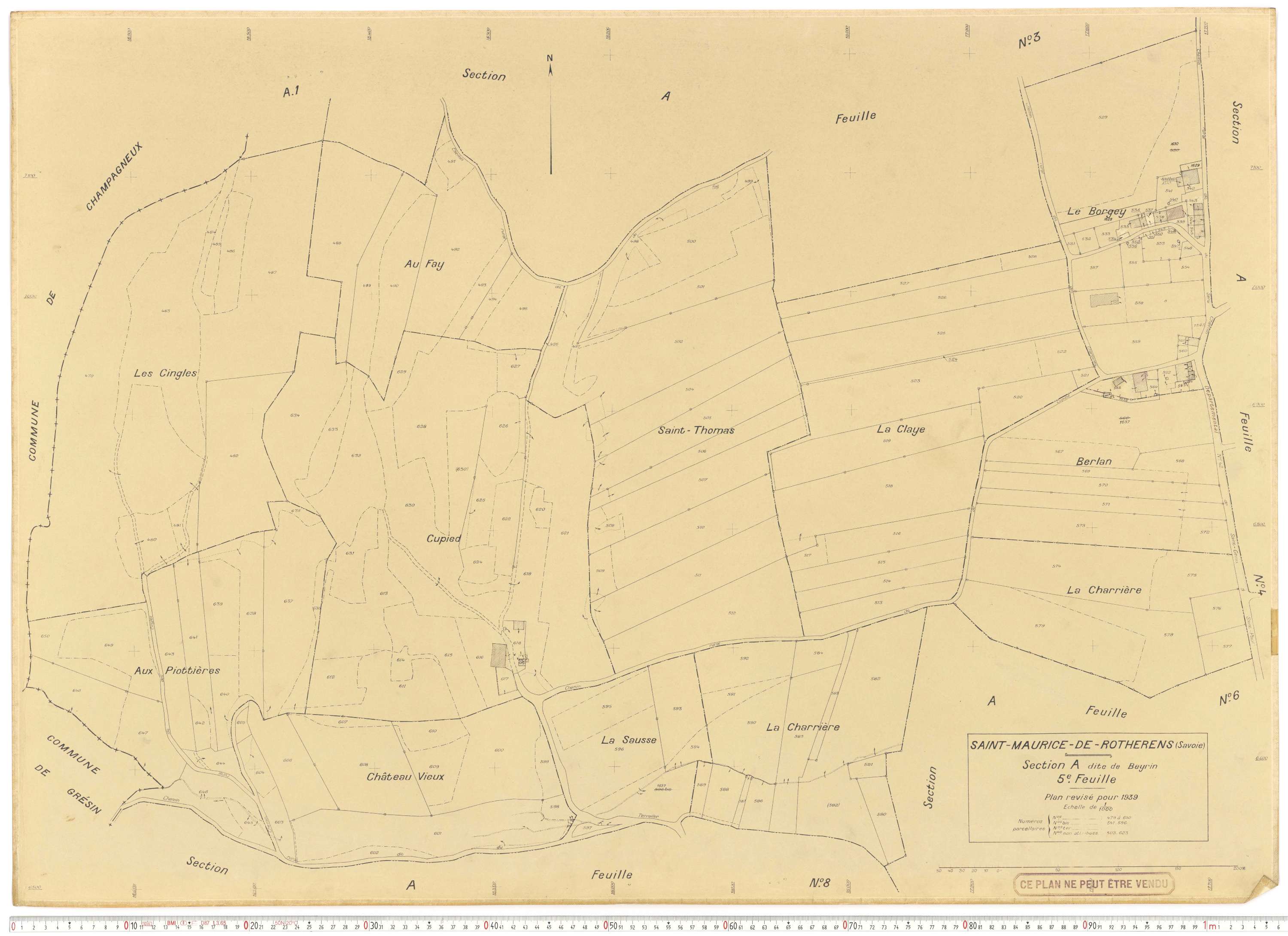 Rotherens - Plans cadastraux du cadastre rénové en 1939 et mis à jour en 1988.