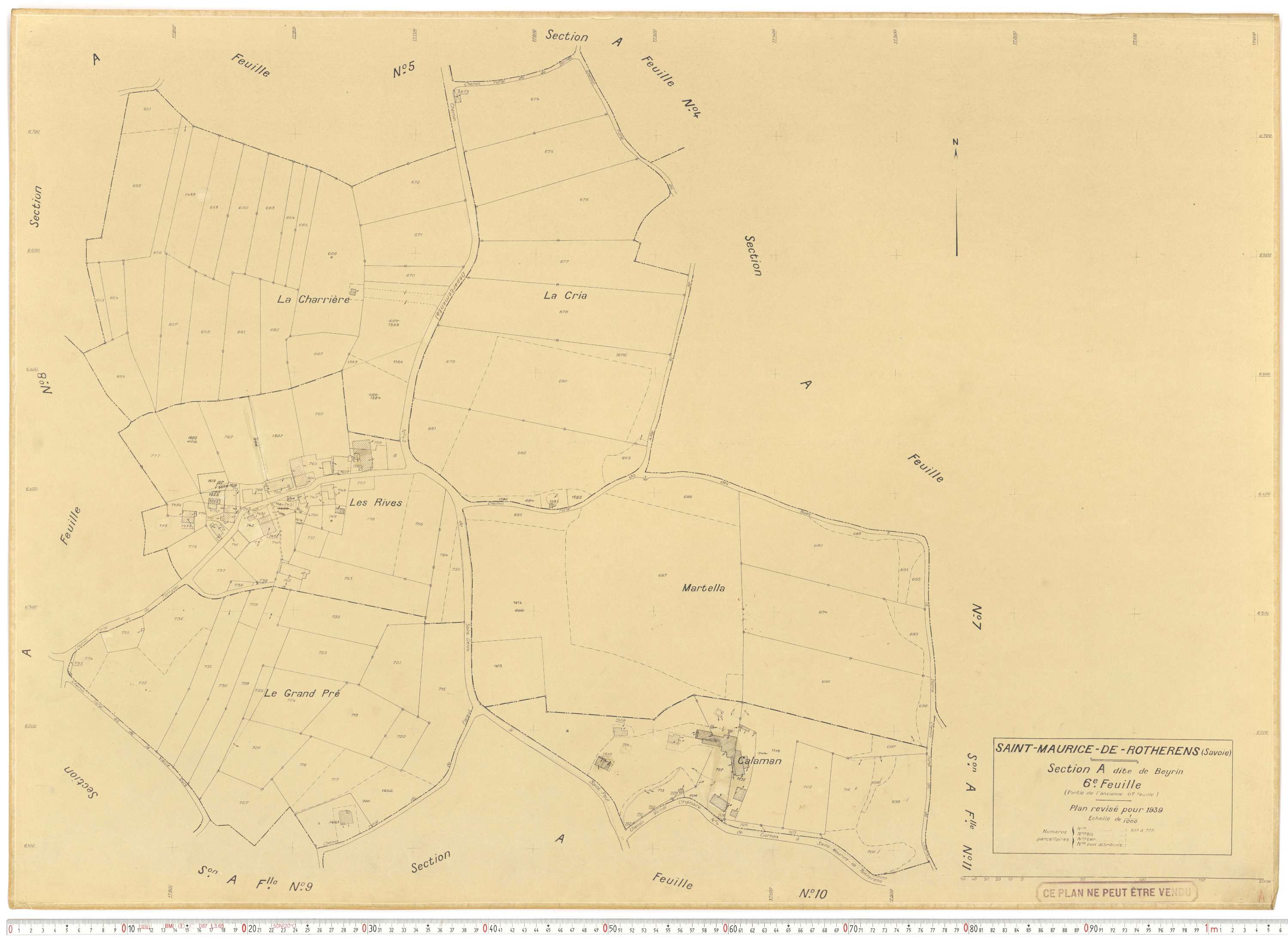 Rotherens - Plans cadastraux du cadastre rénové en 1939 et mis à jour en 1988.