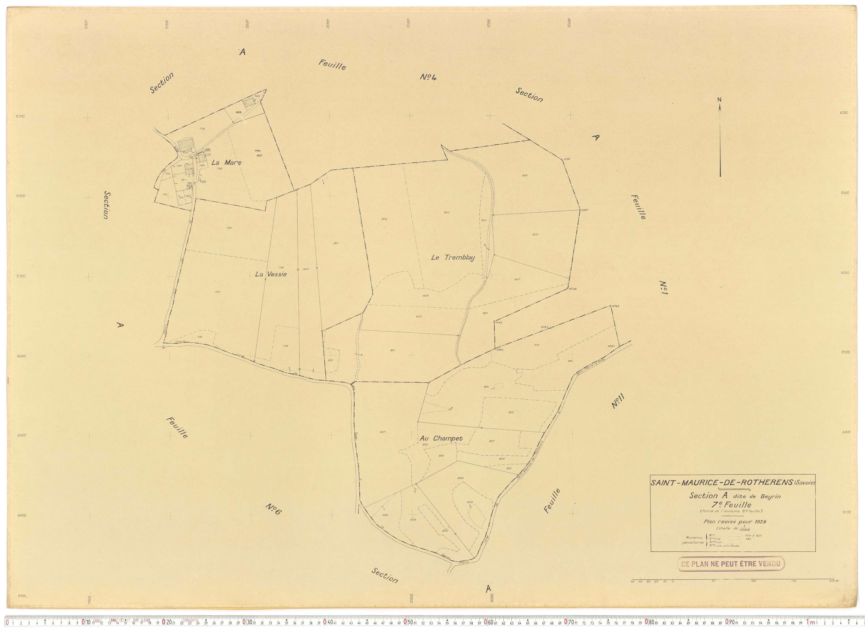 Rotherens - Plans cadastraux du cadastre rénové en 1939 et mis à jour en 1988.