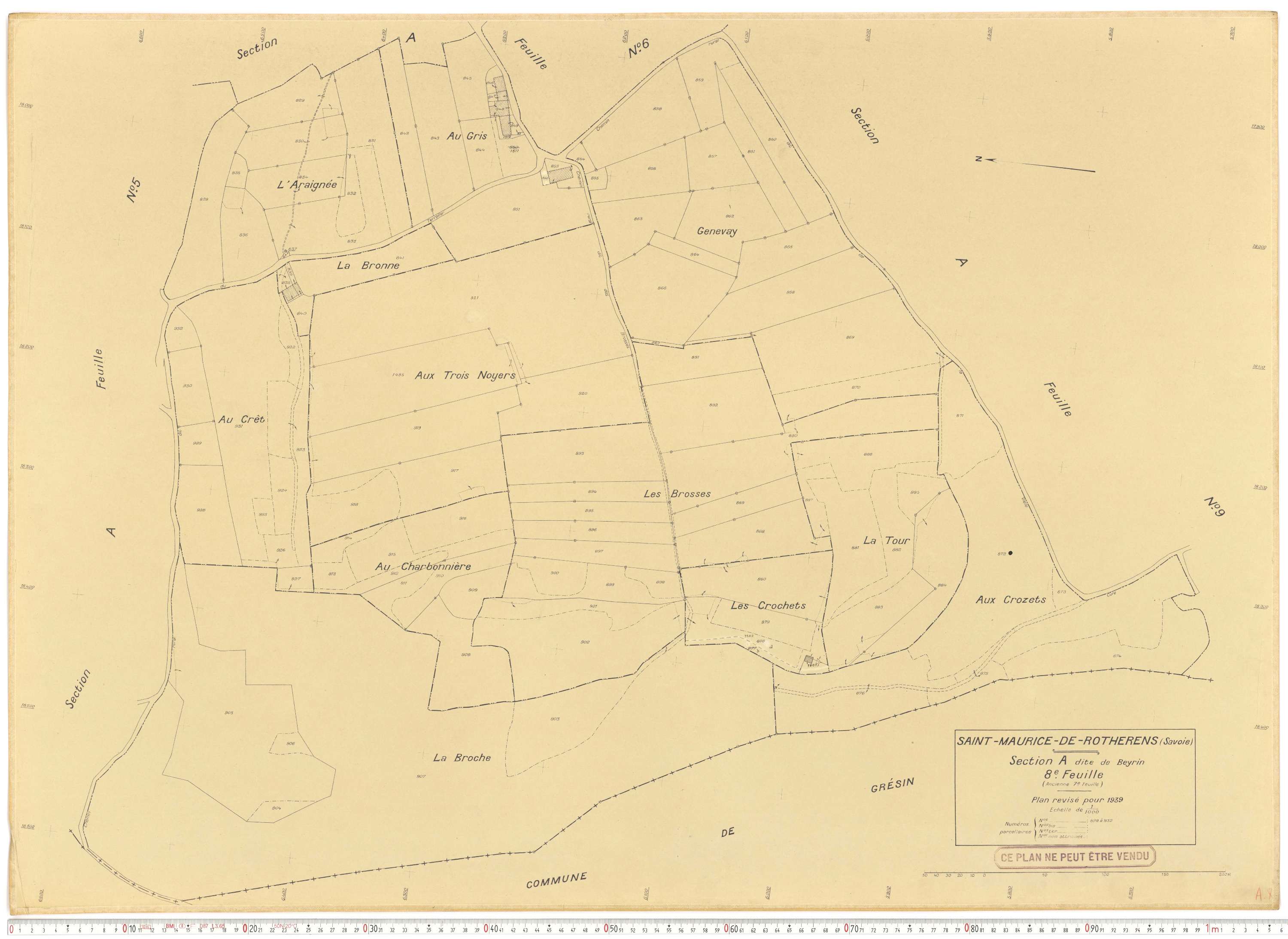 Rotherens - Plans cadastraux du cadastre rénové en 1939 et mis à jour en 1988.