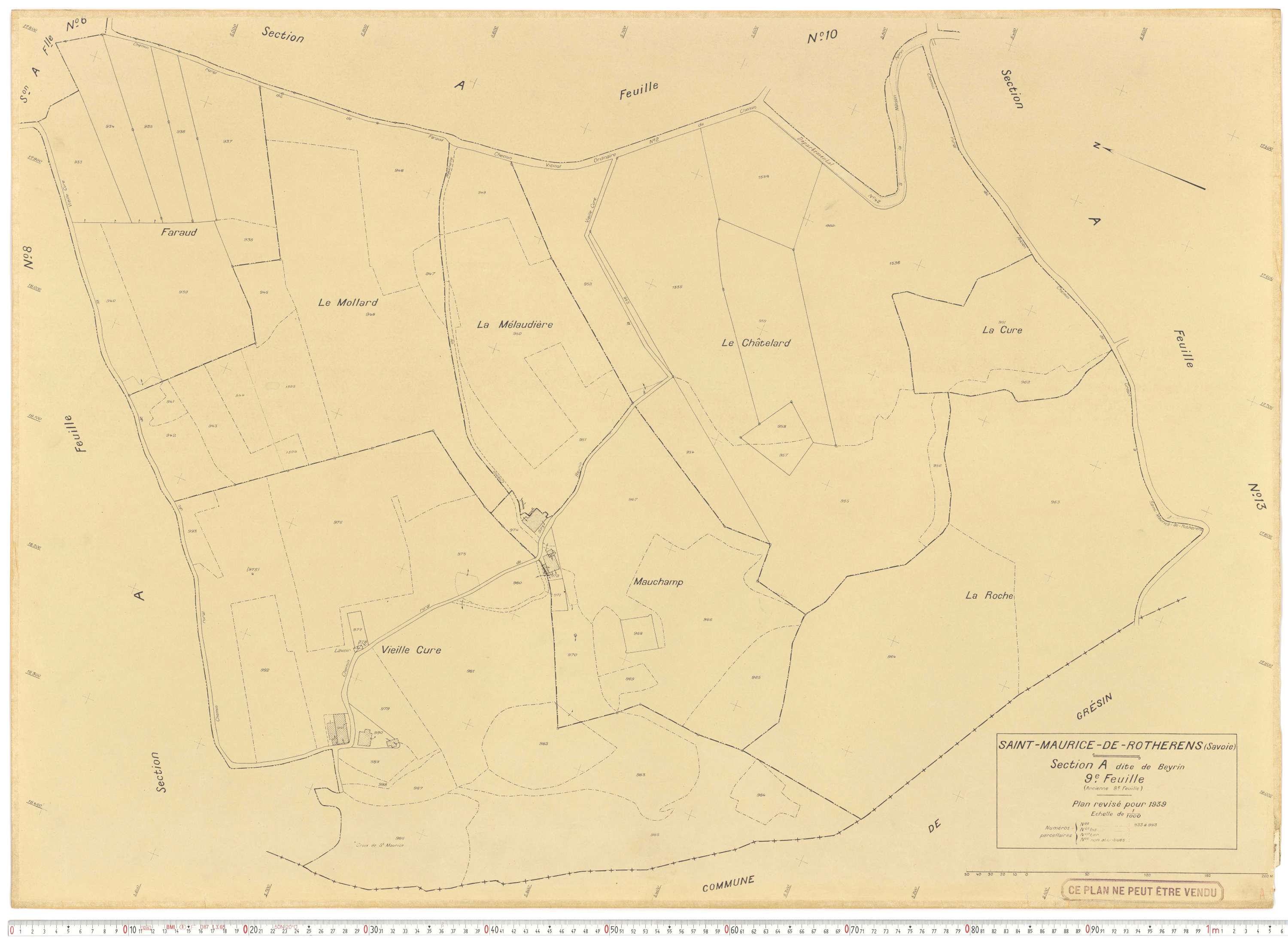 Rotherens - Plans cadastraux du cadastre rénové en 1939 et mis à jour en 1988.