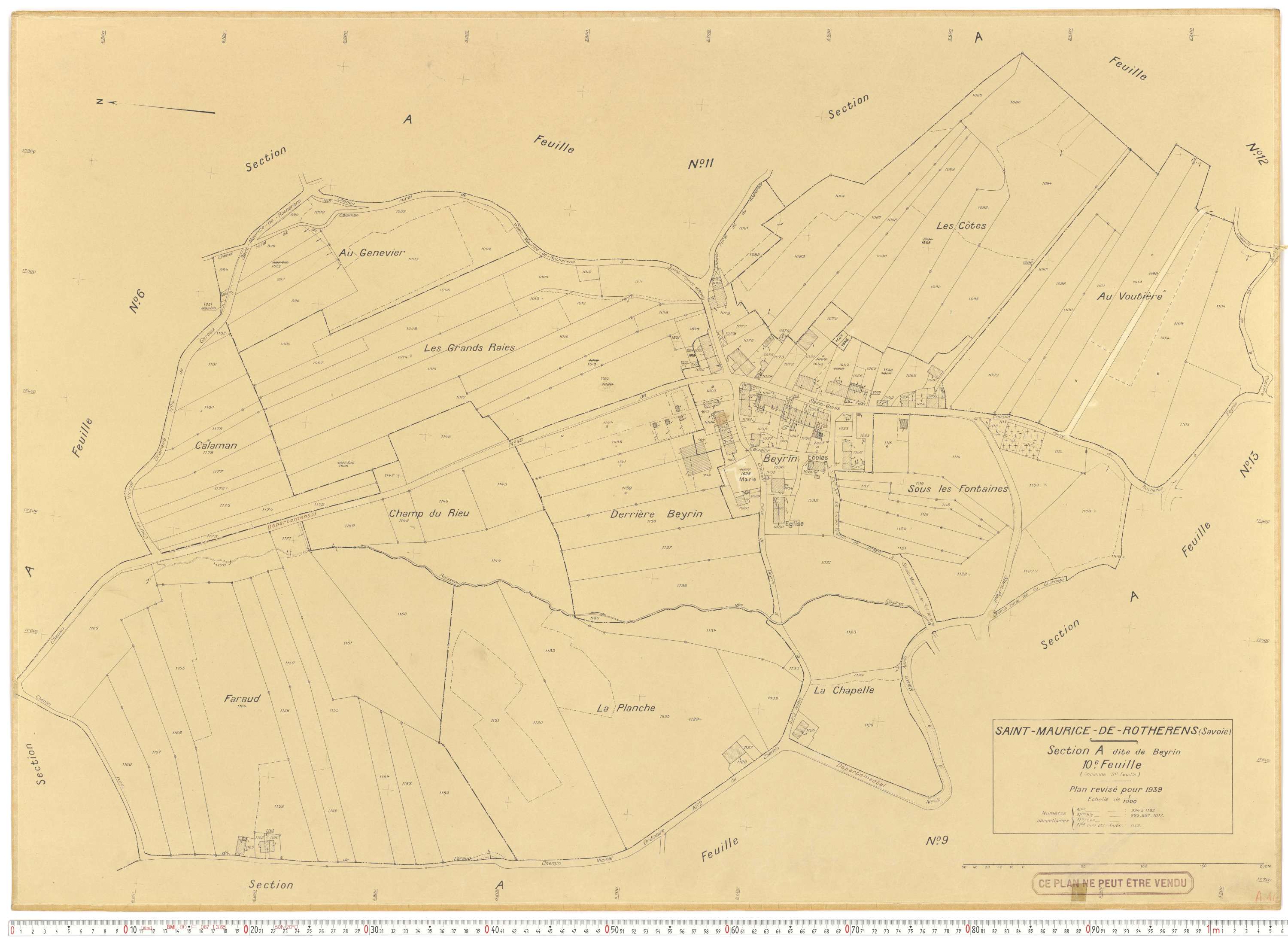 Rotherens - Plans cadastraux du cadastre rénové en 1939 et mis à jour en 1988.