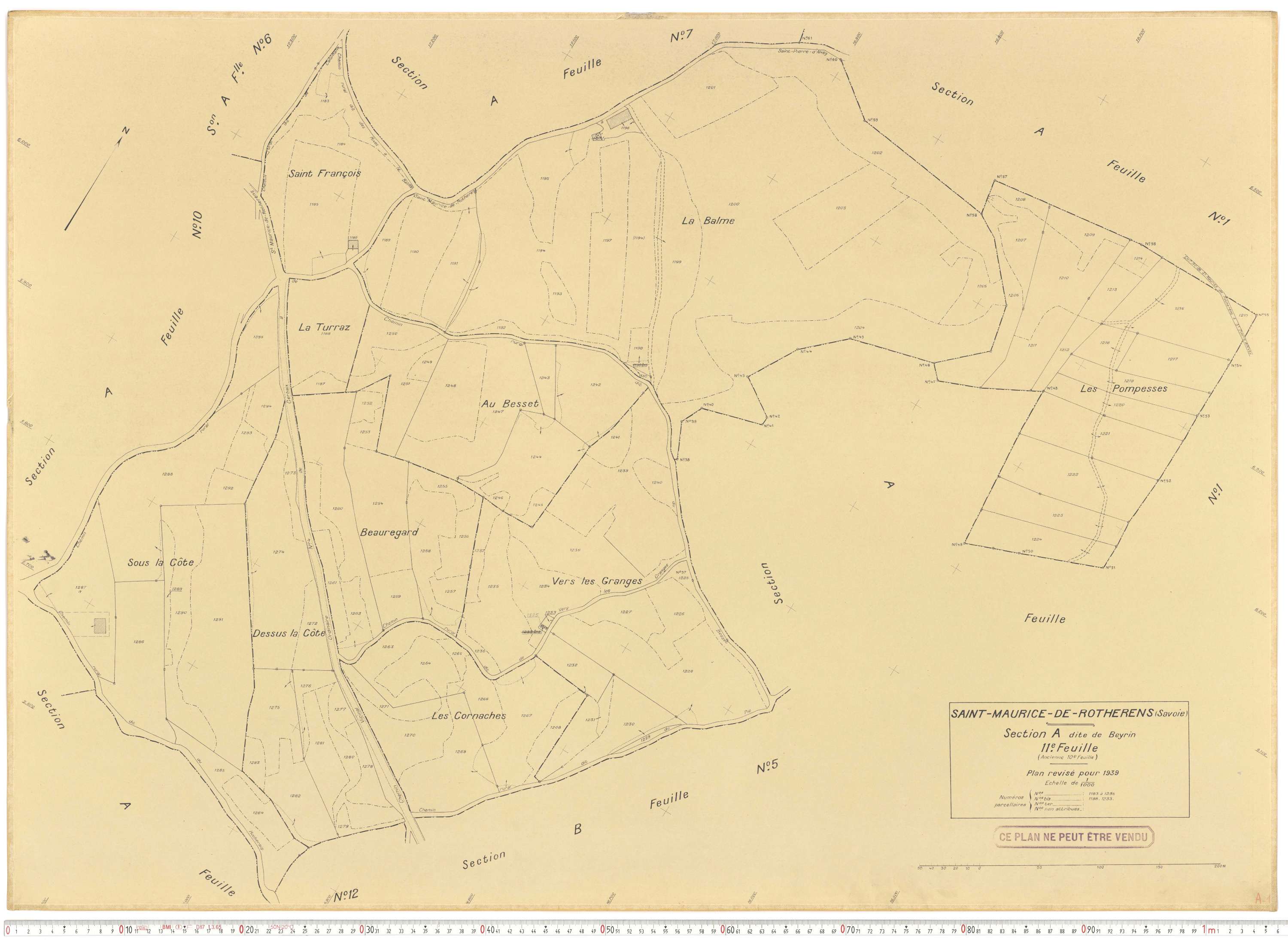 Rotherens - Plans cadastraux du cadastre rénové en 1939 et mis à jour en 1988.