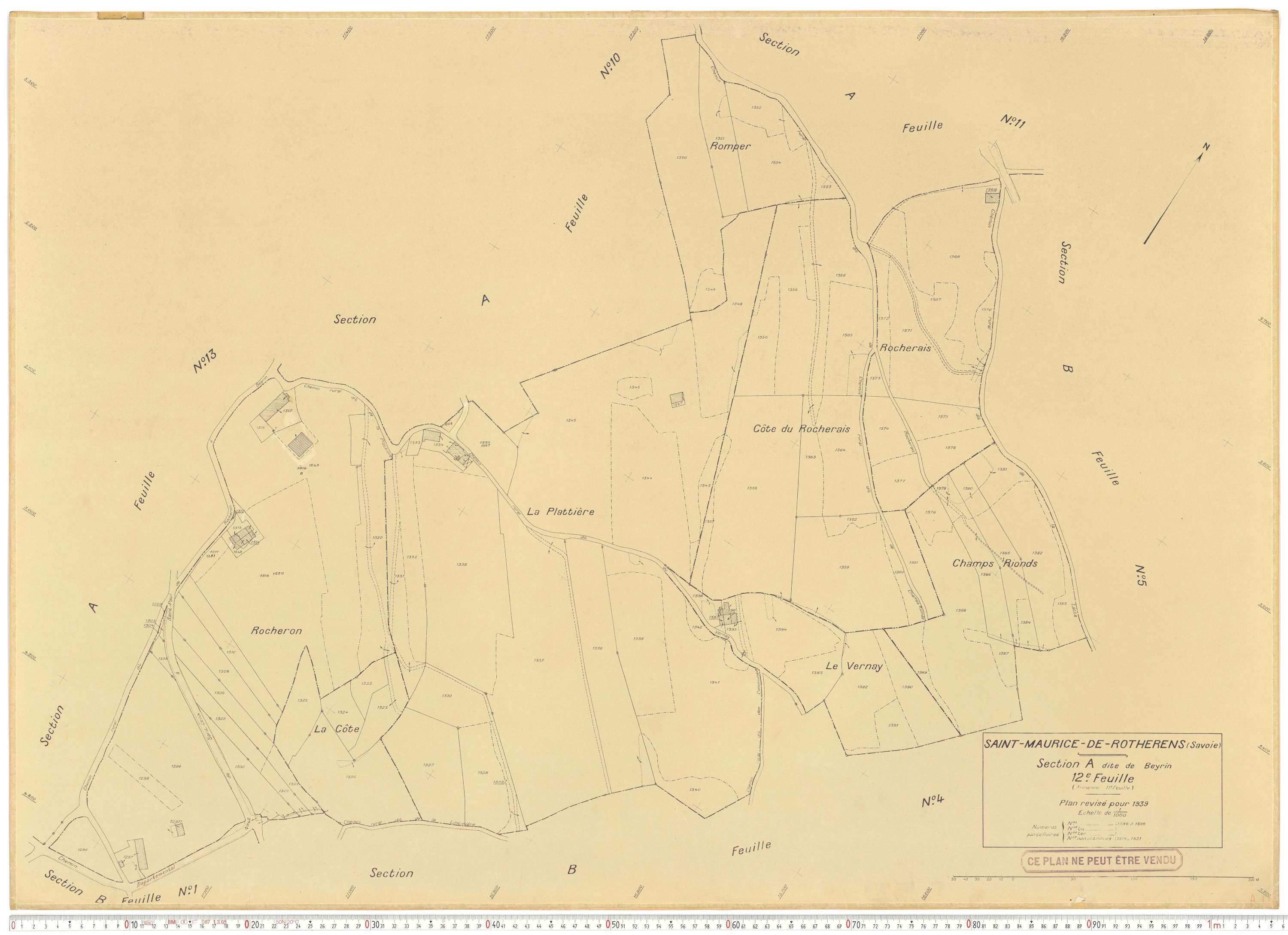 Rotherens - Plans cadastraux du cadastre rénové en 1939 et mis à jour en 1988.