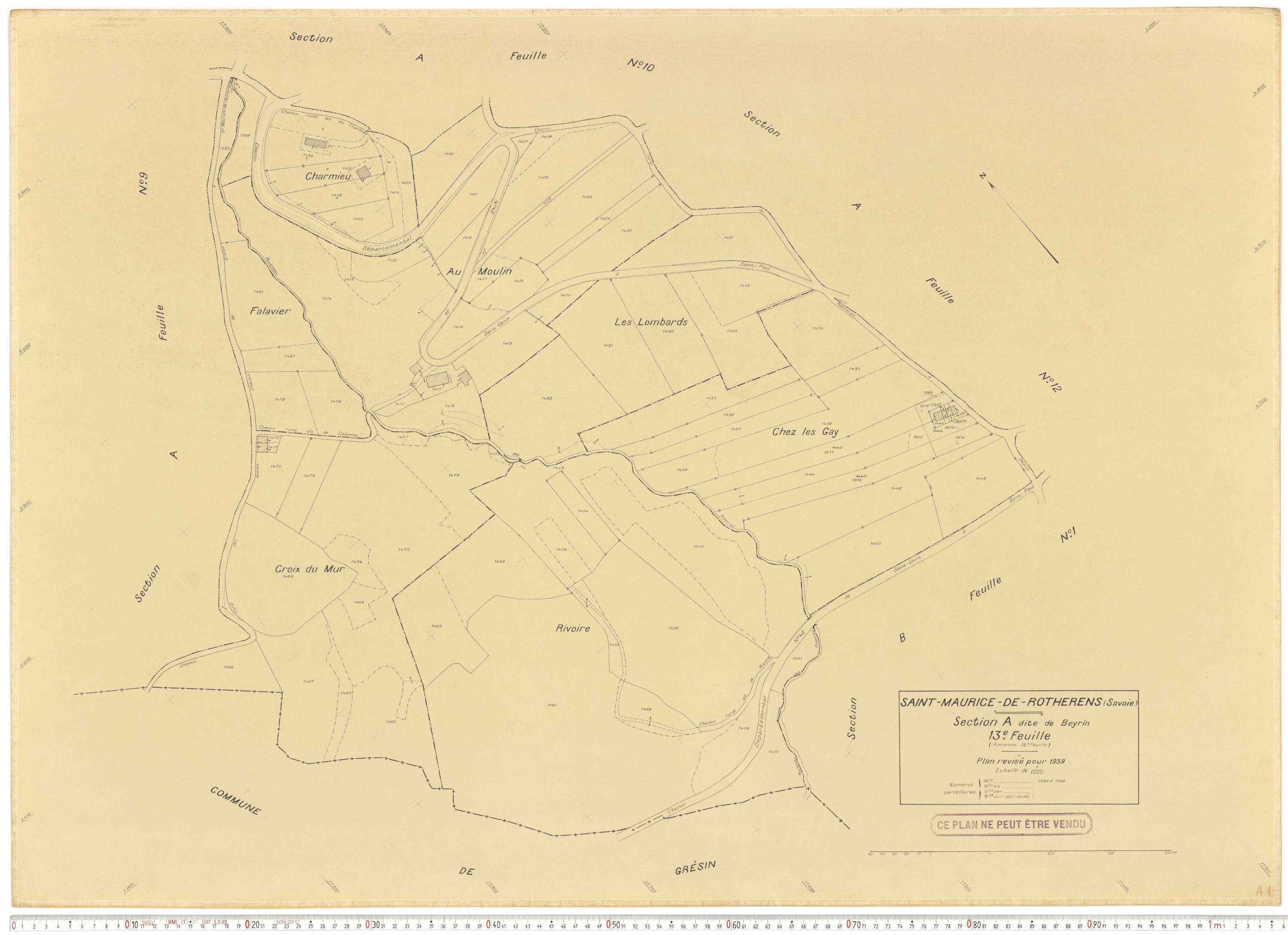 Rotherens - Plans cadastraux du cadastre rénové en 1939 et mis à jour en 1988.