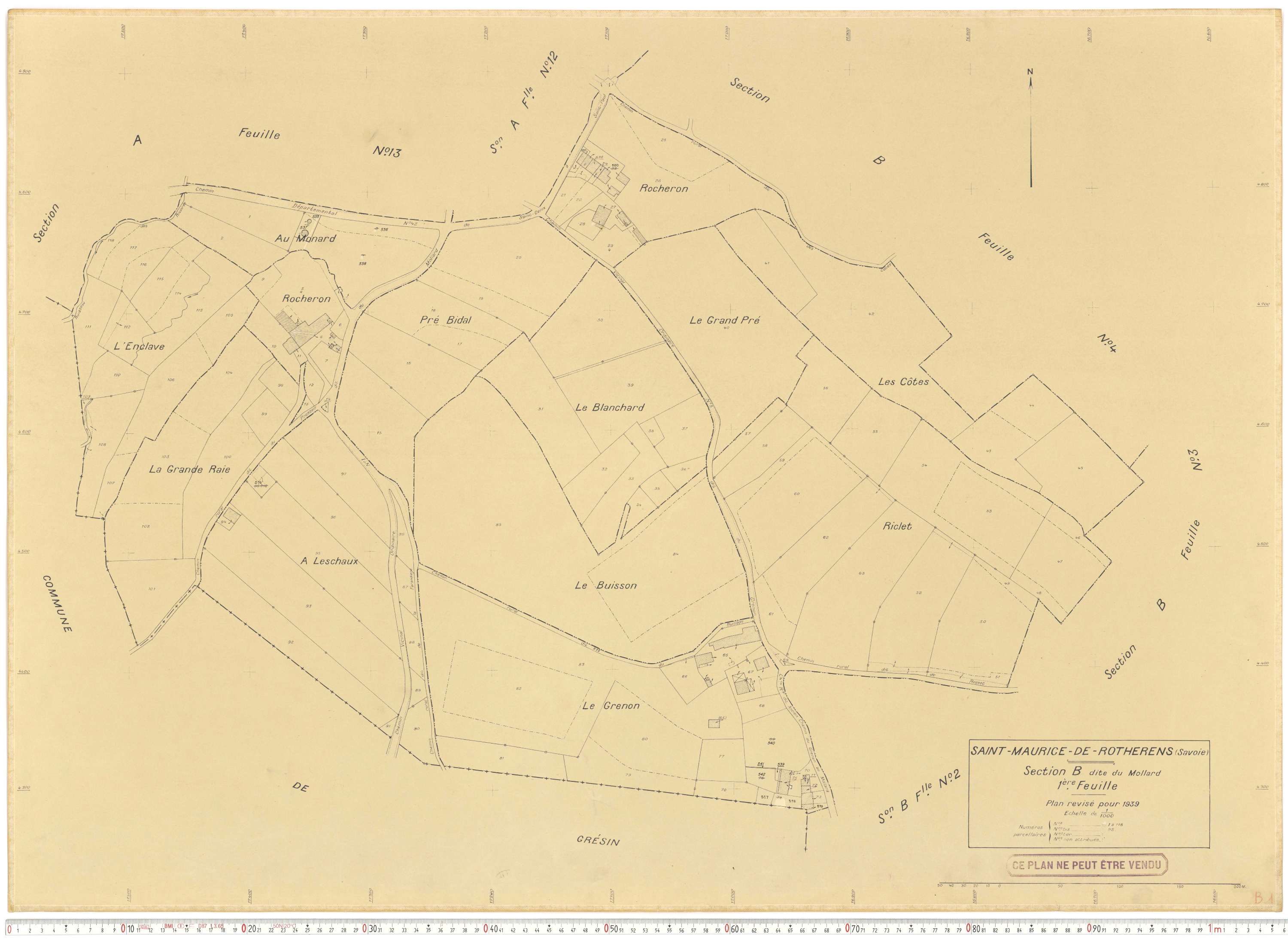 Rotherens - Plans cadastraux du cadastre rénové en 1939 et mis à jour en 1988.