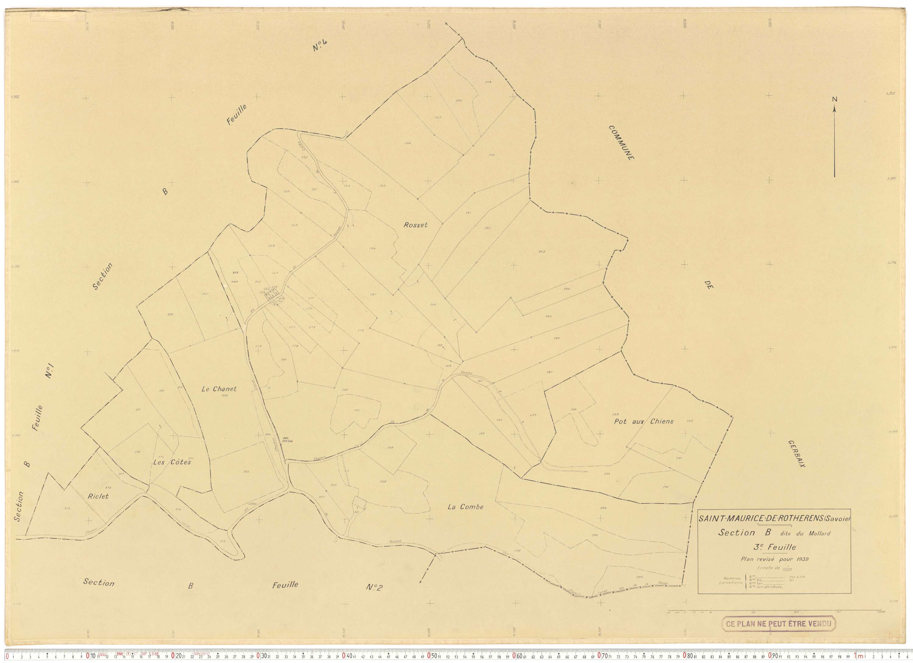Rotherens - Plans cadastraux du cadastre rénové en 1939 et mis à jour en 1988.