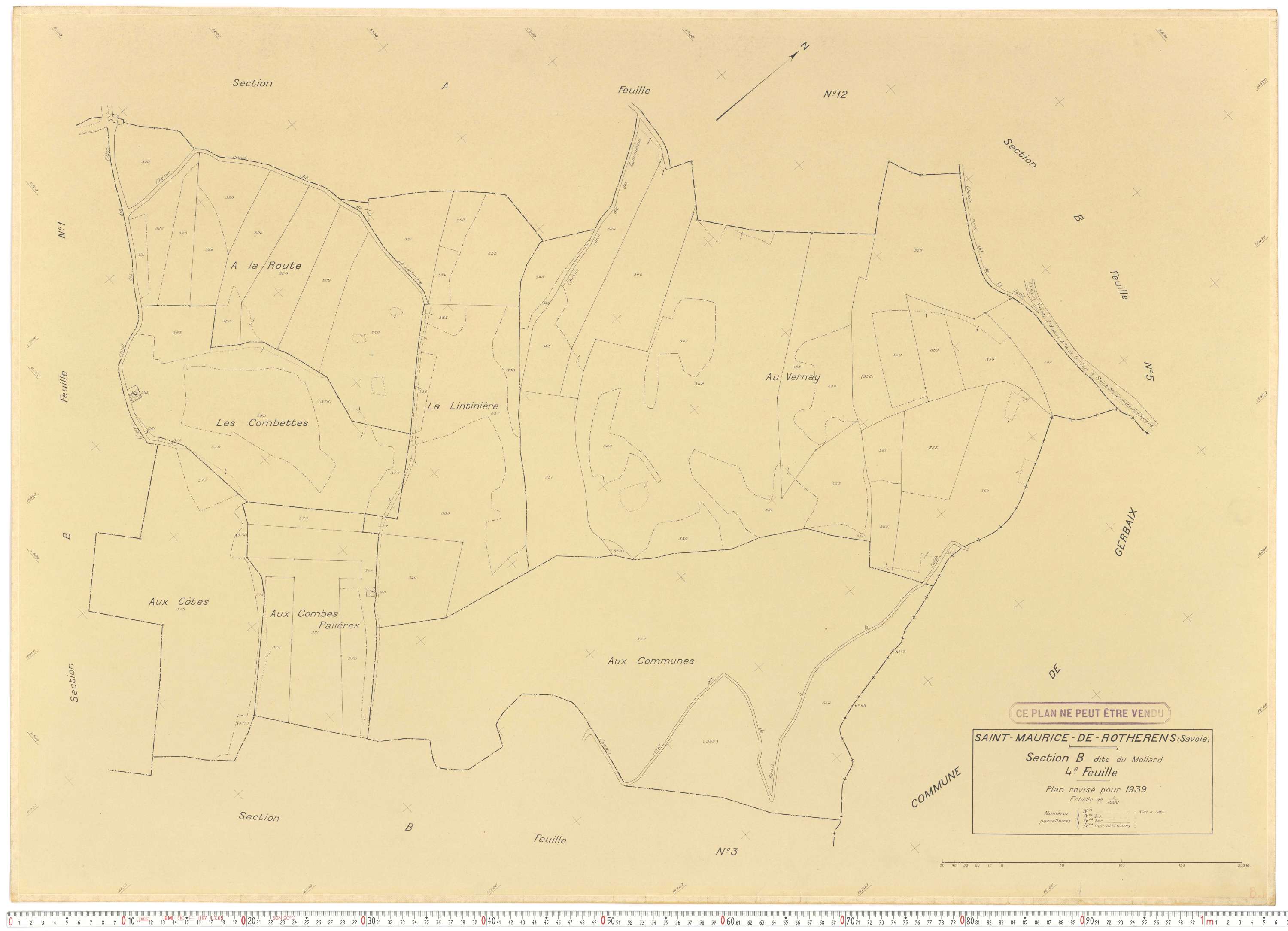 Rotherens - Plans cadastraux du cadastre rénové en 1939 et mis à jour en 1988.