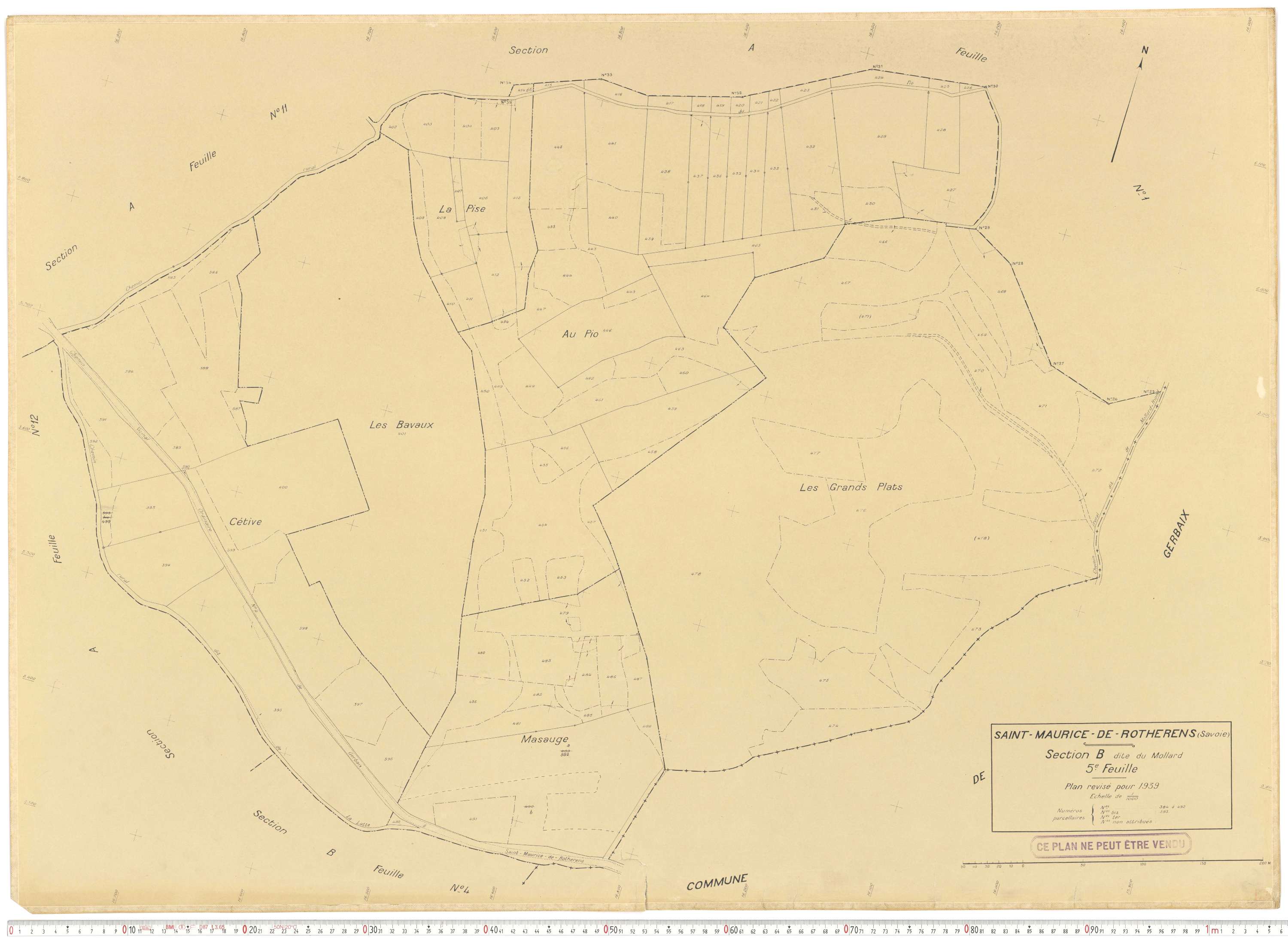 Rotherens - Plans cadastraux du cadastre rénové en 1939 et mis à jour en 1988.
