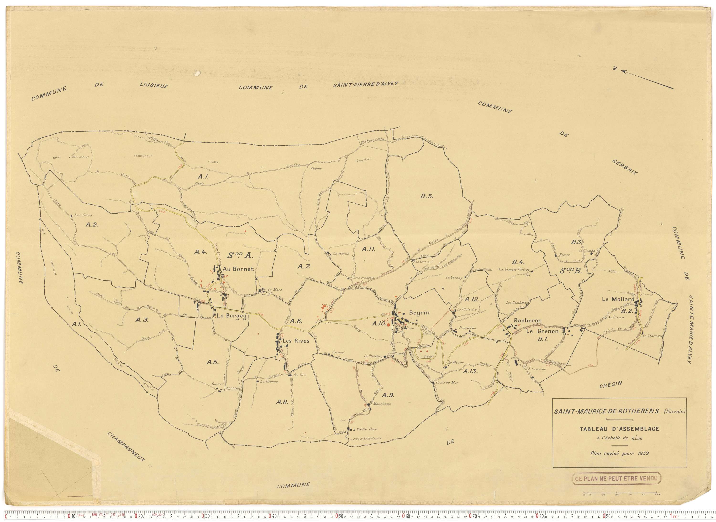 Rotherens - Plans cadastraux du cadastre rénové en 1939 et mis à jour en 1988.