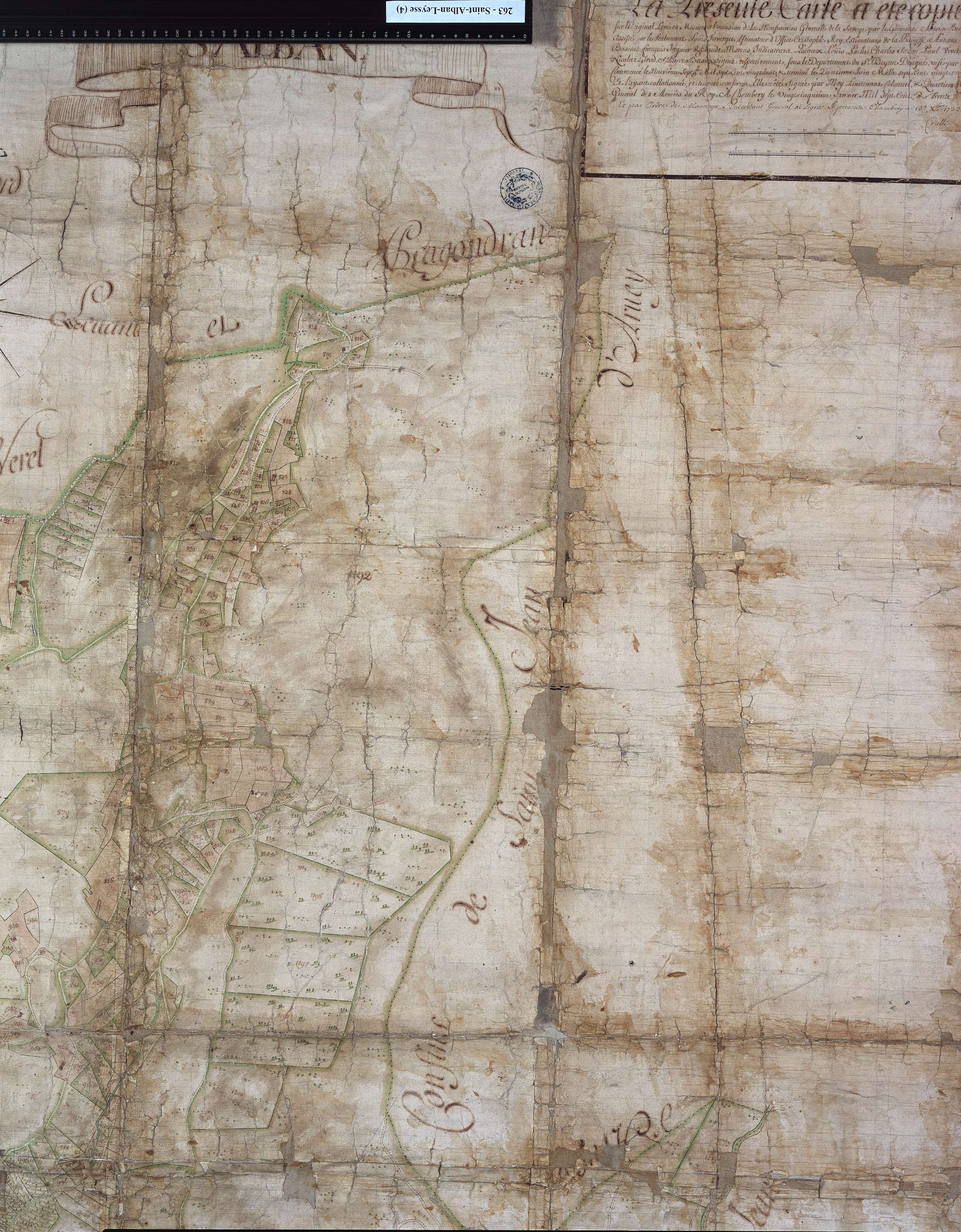 Saint-Alban-Leysse - Copie de la mappe originale (plan cadastral) de la commune de Saint-Alban près Chambéry. Signée Cocelli, directeur de la péréquation générale.