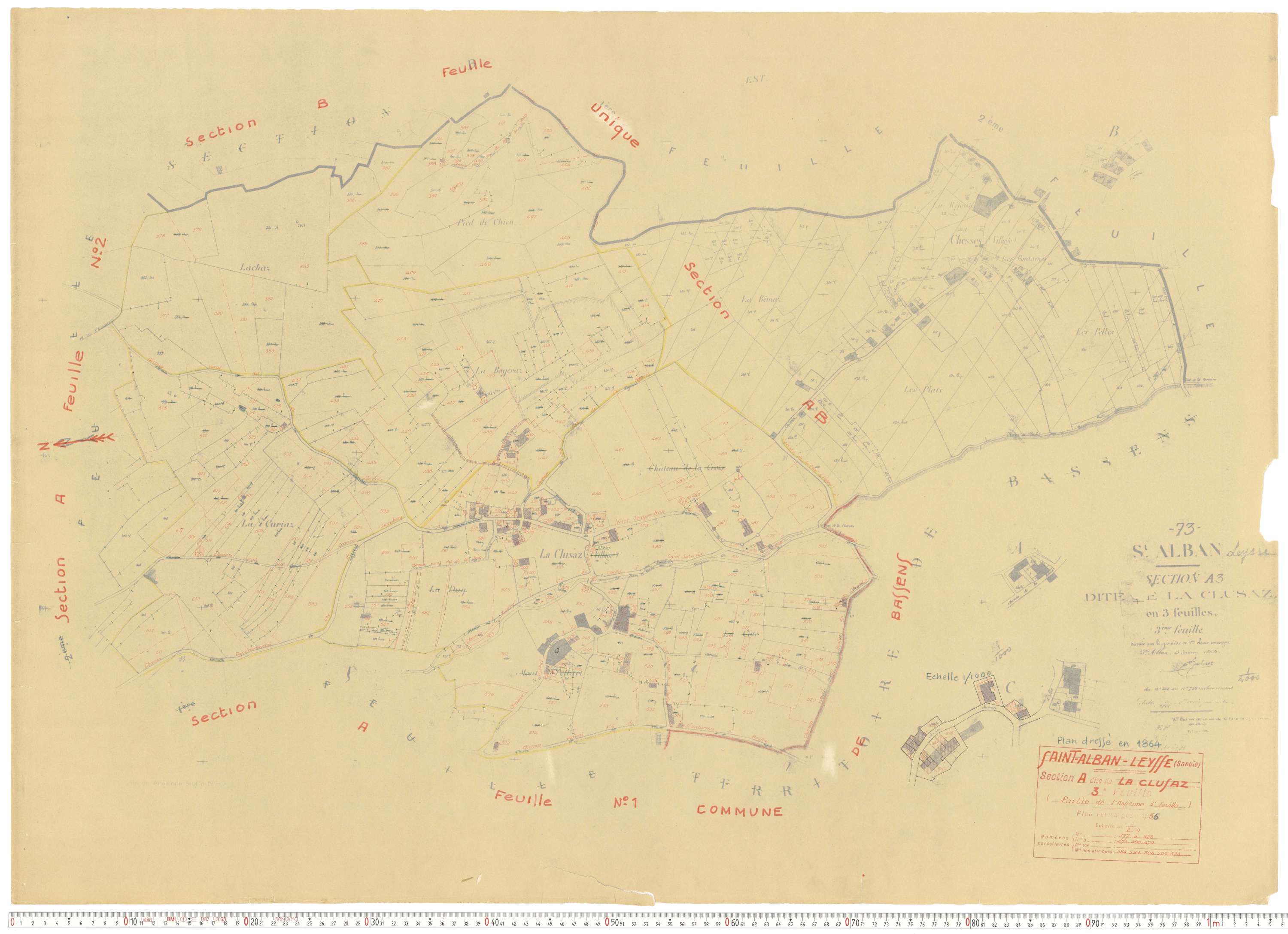 Saint-Alban-Leysse - Cadastre rénové, section A, B, C manuscrites (1956).