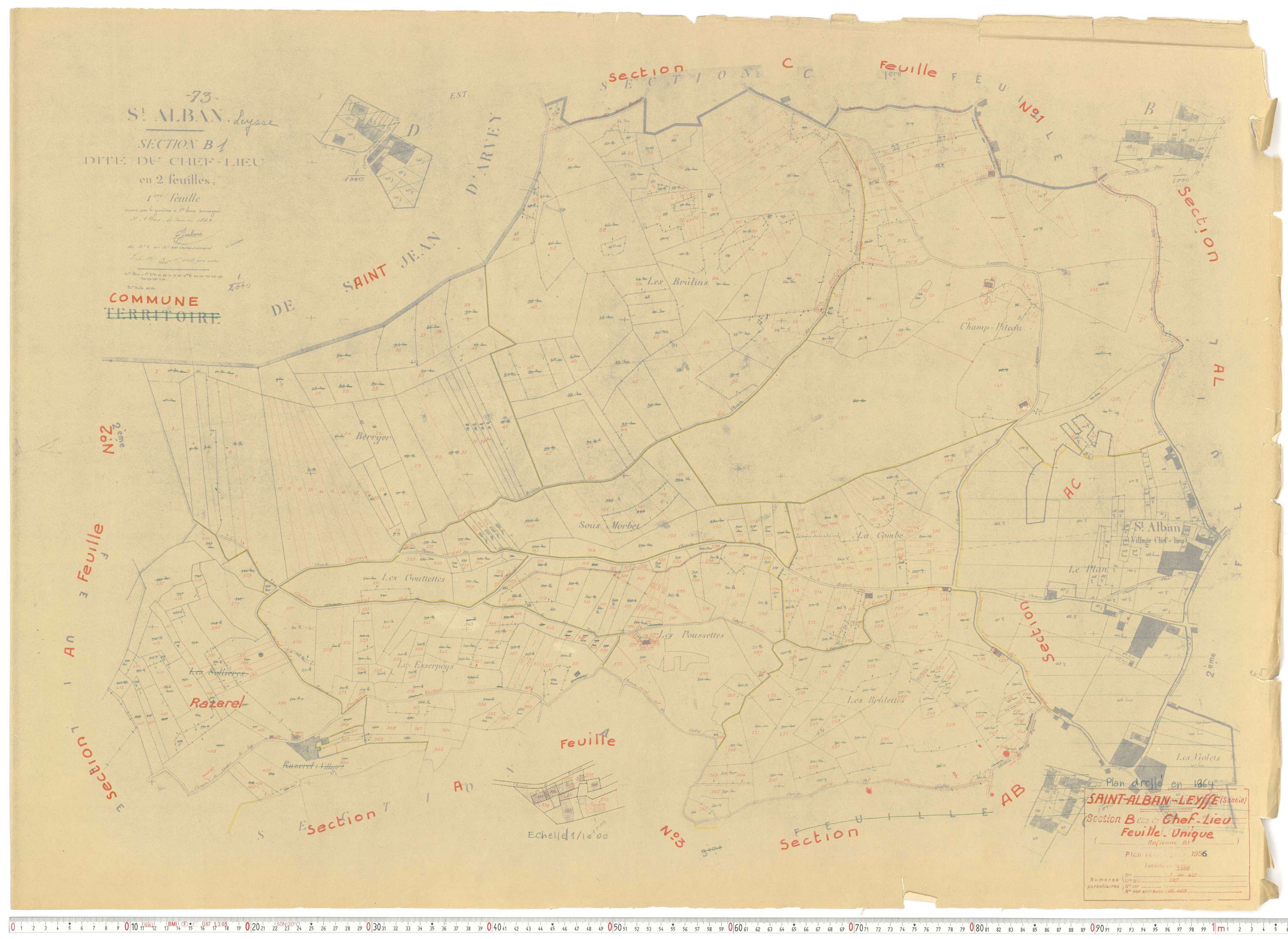 Saint-Alban-Leysse - Cadastre rénové, section A, B, C manuscrites (1956).
