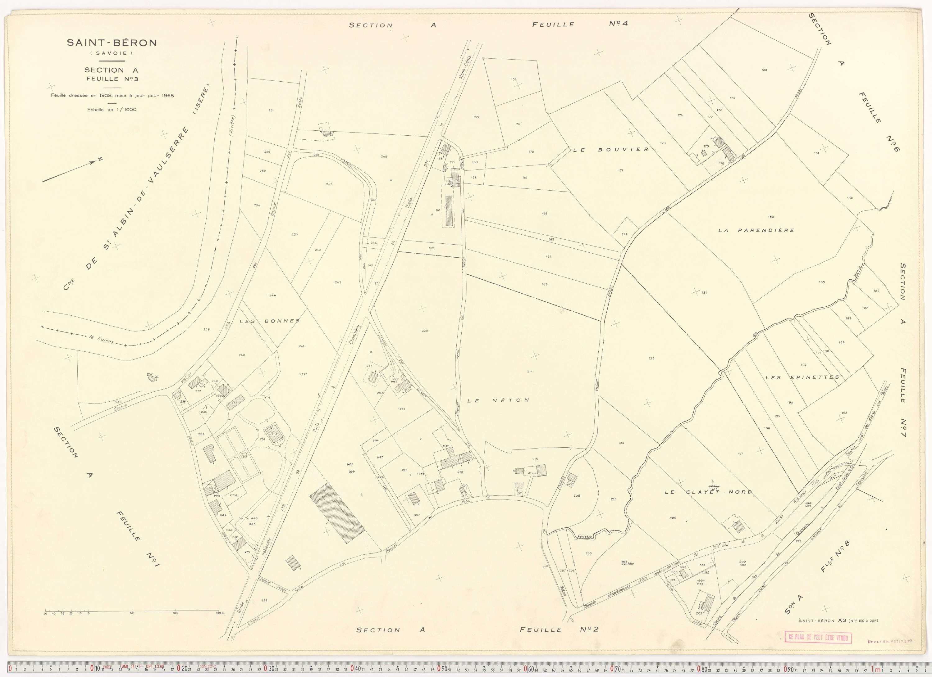 Saint-Béron - Plans cadastraux du cadastre rénové en 1965 et mis à jour en 1988.