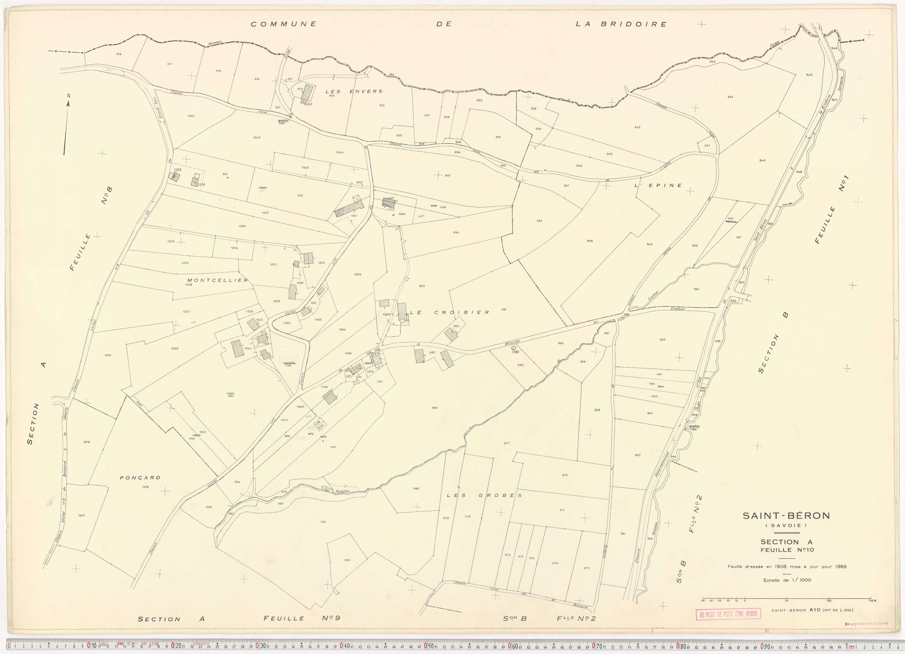 Saint-Béron - Plans cadastraux du cadastre rénové en 1965 et mis à jour en 1988.