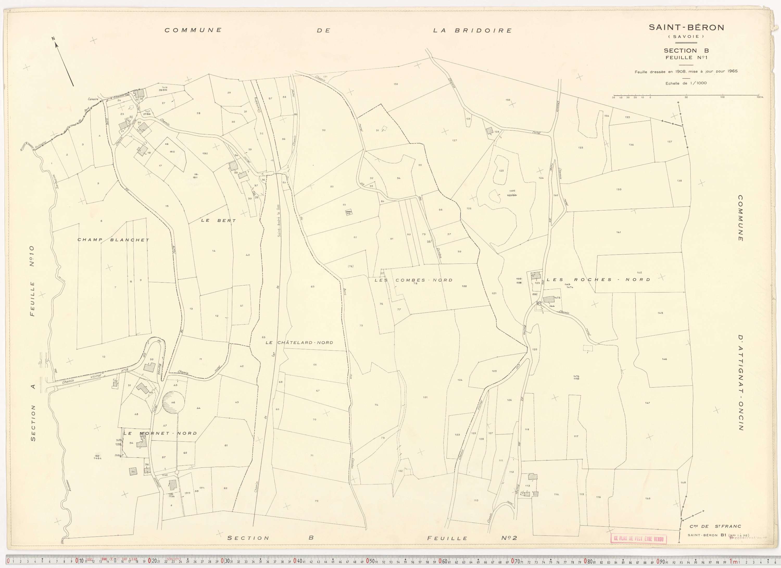 Saint-Béron - Plans cadastraux du cadastre rénové en 1965 et mis à jour en 1988.