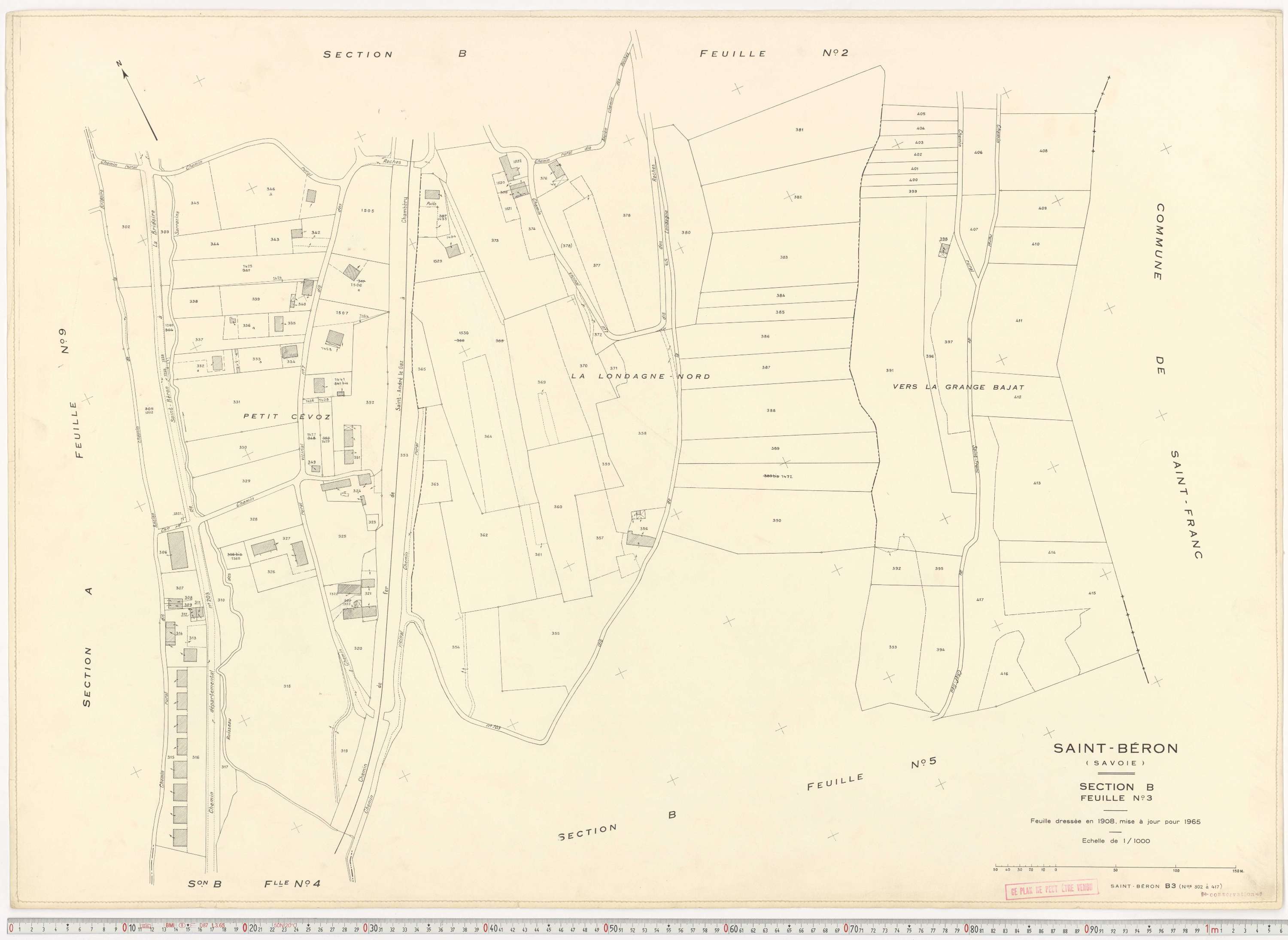 Saint-Béron - Plans cadastraux du cadastre rénové en 1965 et mis à jour en 1988.