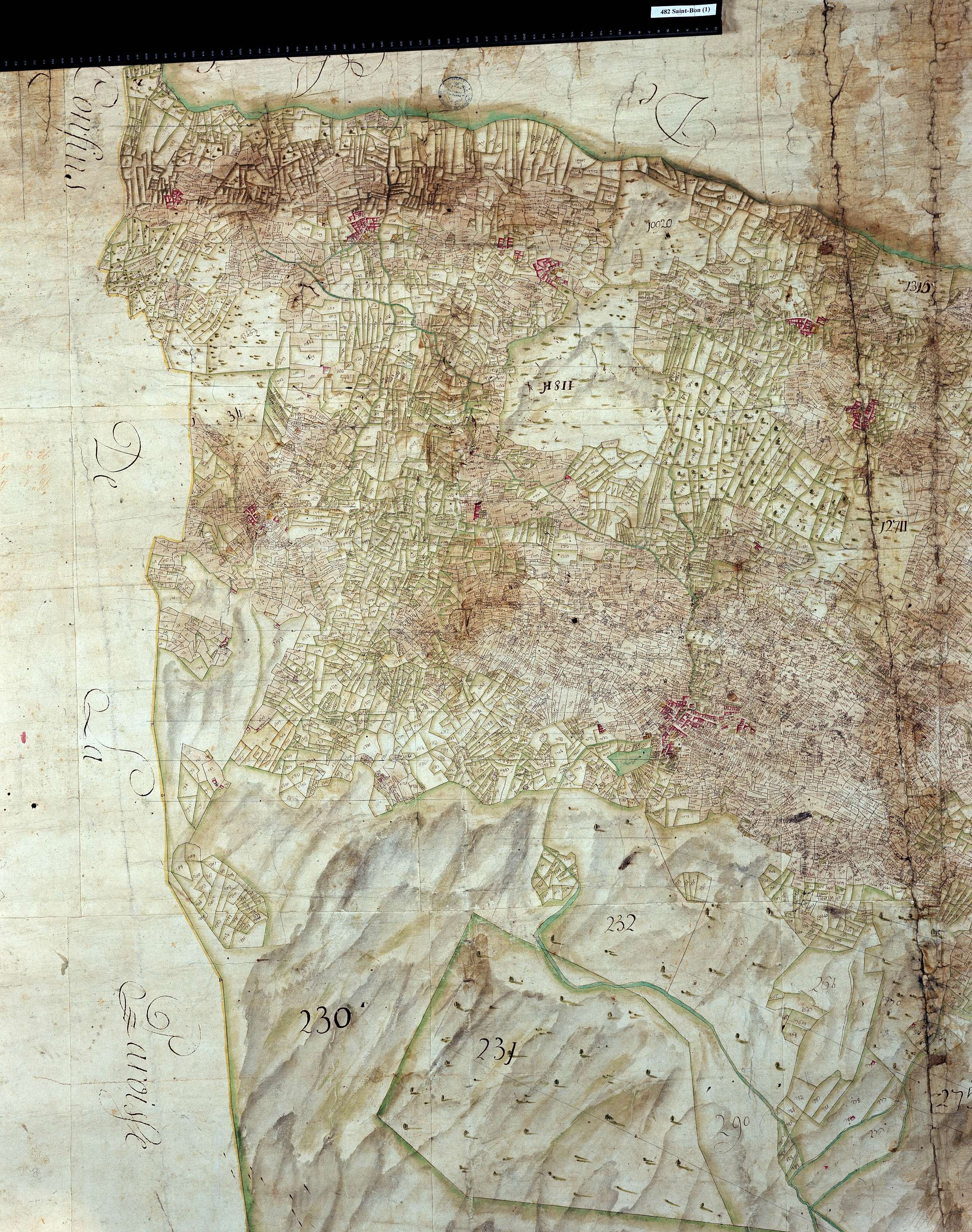 Saint-Bon-Tarentaise - Copie de la mappe originale (plan cadastral) de la commune de Saint-Bon. Signée Cocelli, directeur de la péréquation.